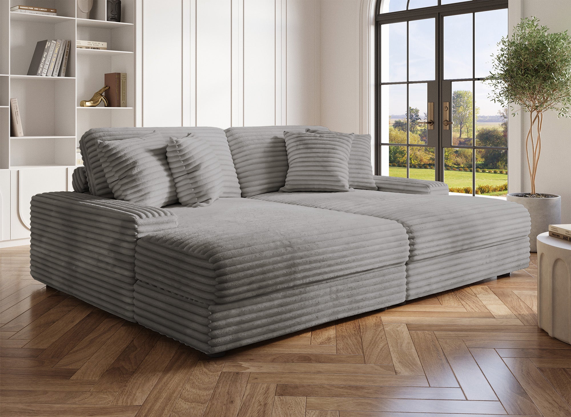 Canapé droit 2 places en gros côtelé doux gris DAHO