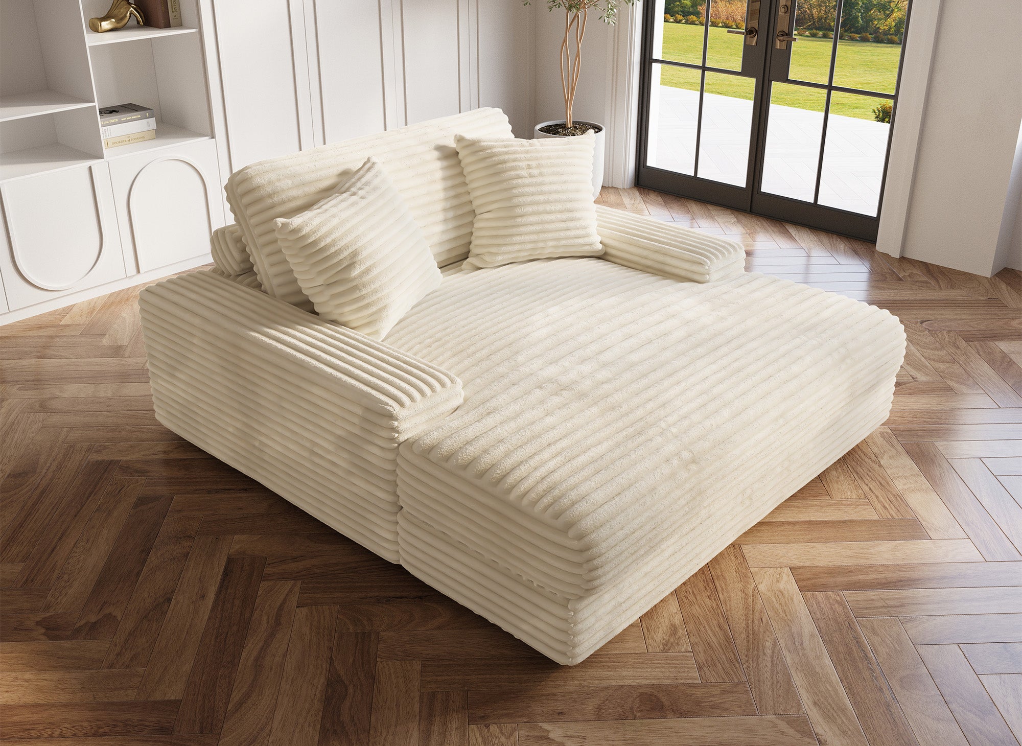 Canapé méridienne 1 place en gros côtelé doux beige DAHO