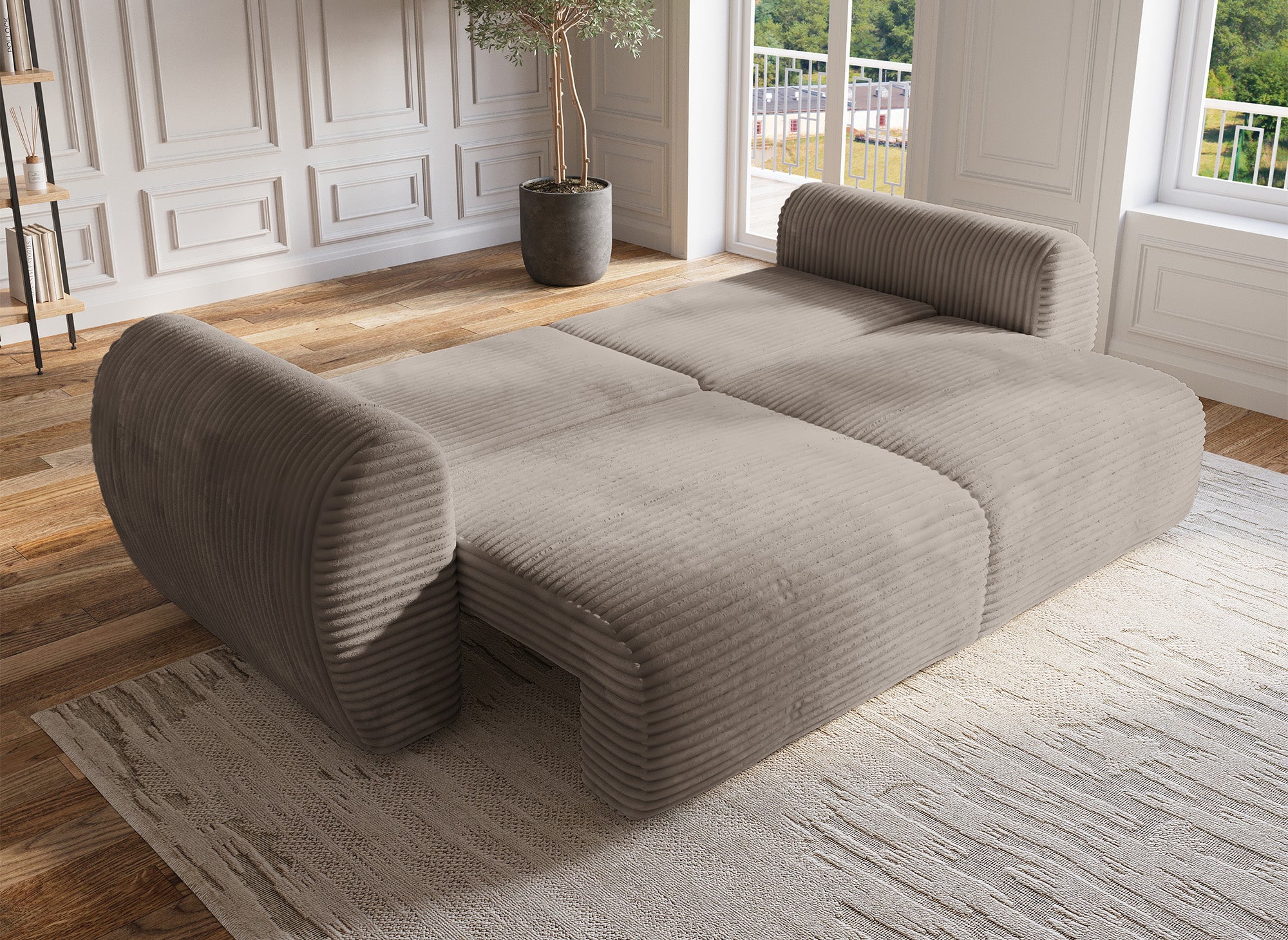 Canapé droit 3 places avec coffre en gros côtelé doux taupe TILDA