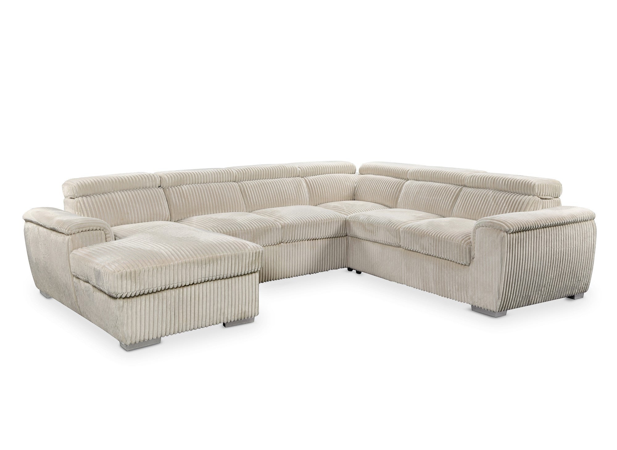 Canapé panoramique convertible avec coffre en velours côtelé épais beige GAELLE - Angle gauche