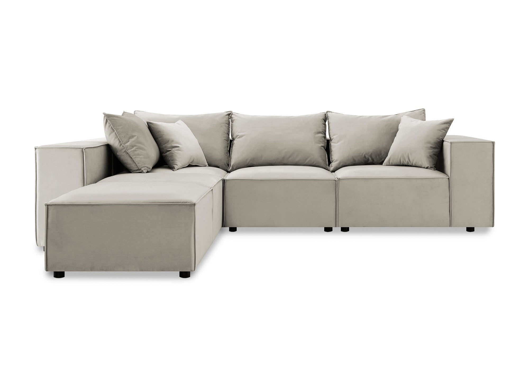 Canapé d'angle modulable avec 1 pouf en velours taupe HARLEM XL
