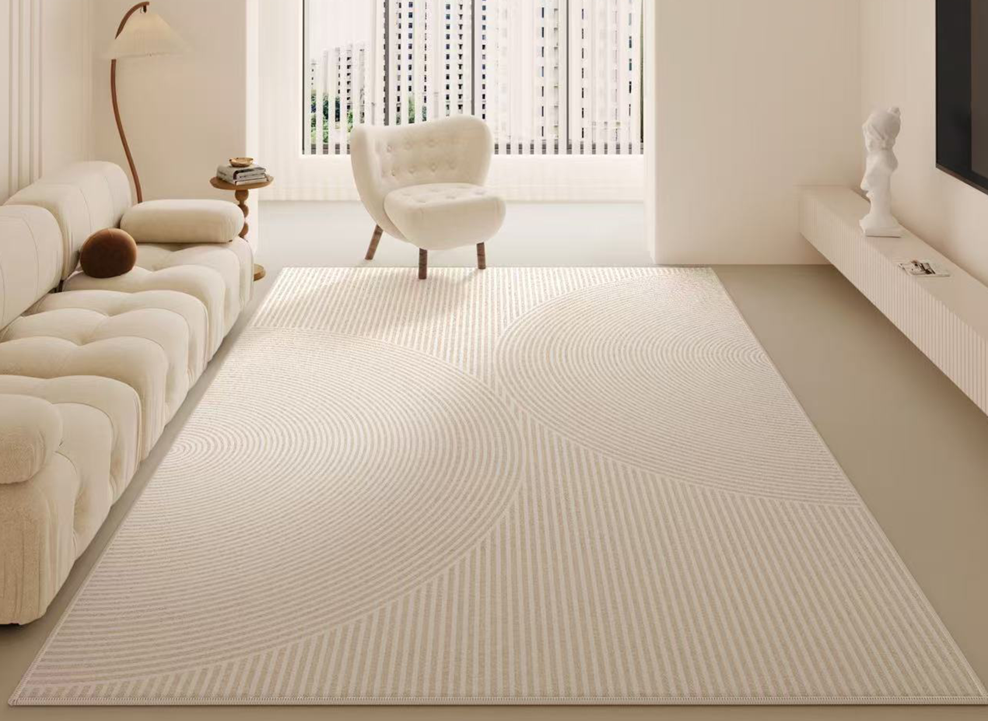 Tapis rectangulaire beige à motif abstrait 160x230cm NEMYS