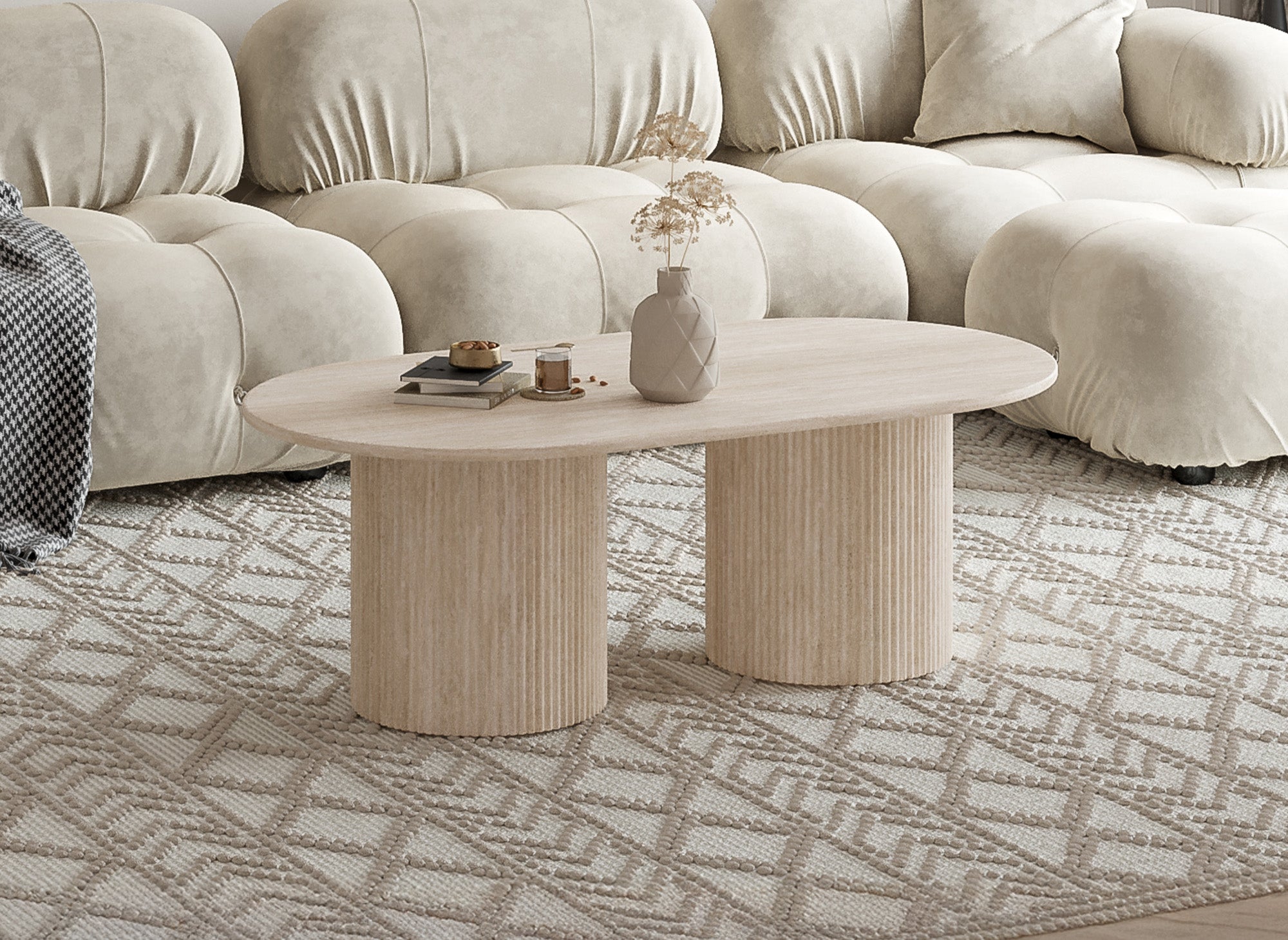 Table basse ovale en marbre composite beige DHARA