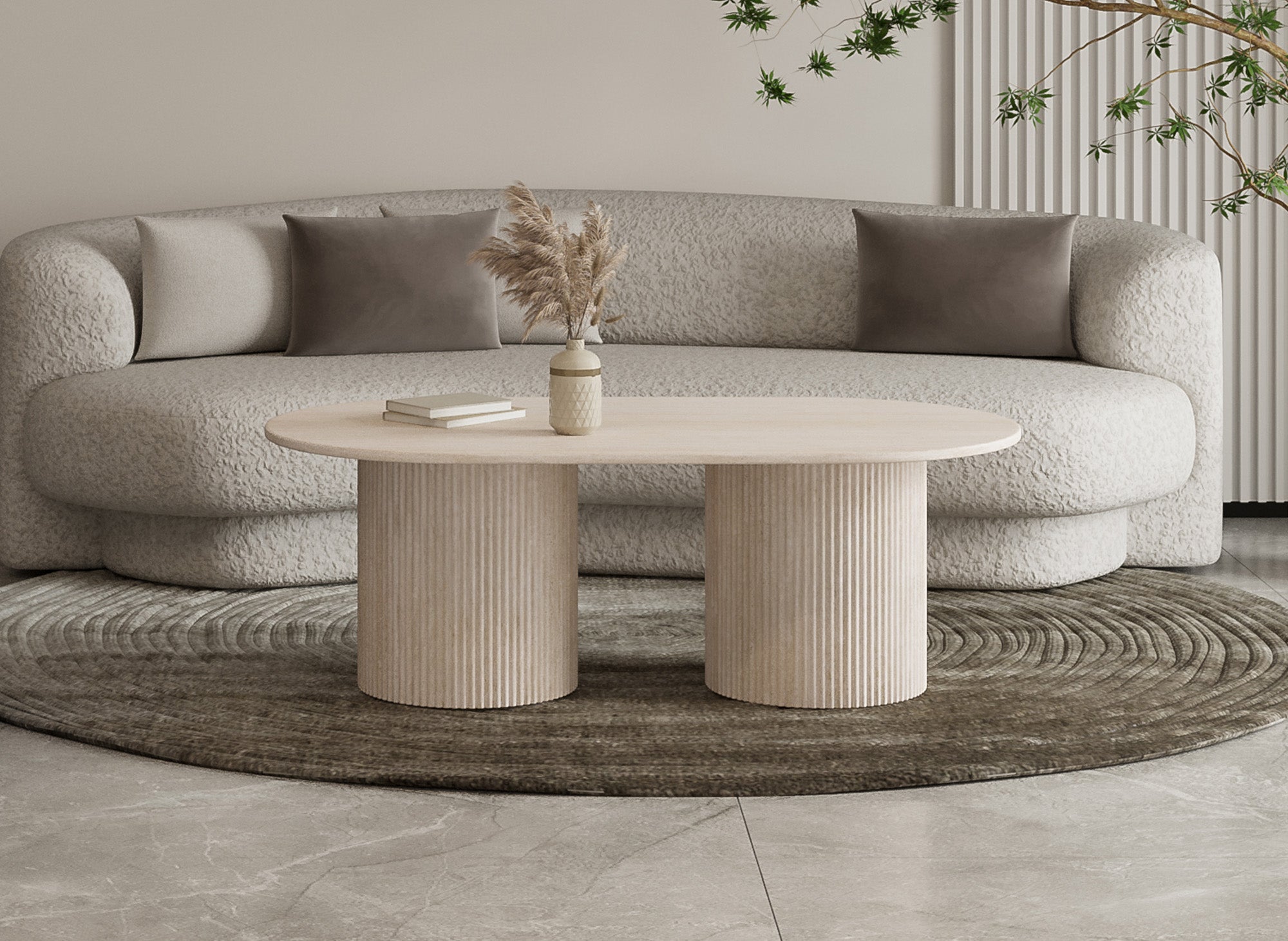 Table basse ovale en marbre composite beige DHARA