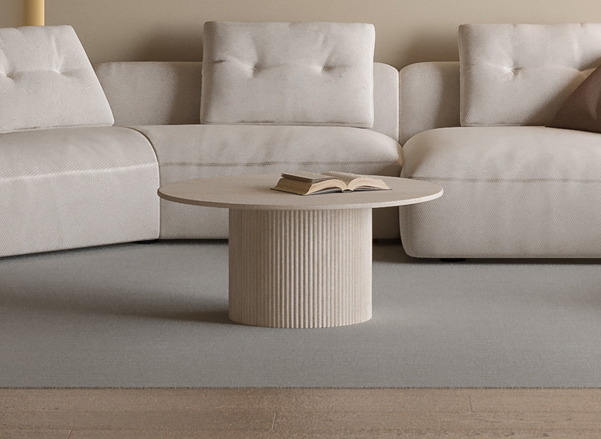 Table basse ronde en marbre composite beige DHARA