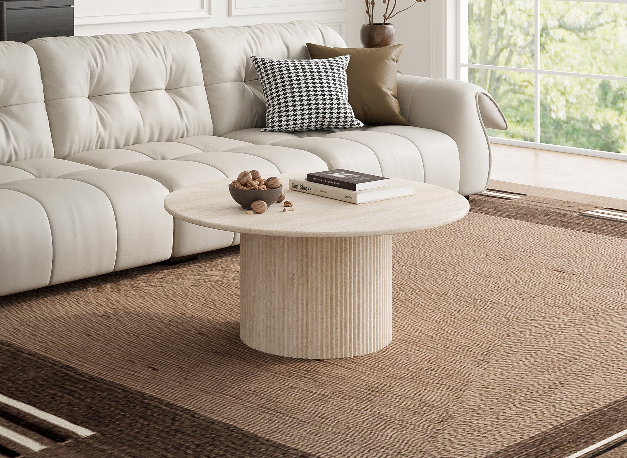 Table basse ronde en marbre composite beige DHARA