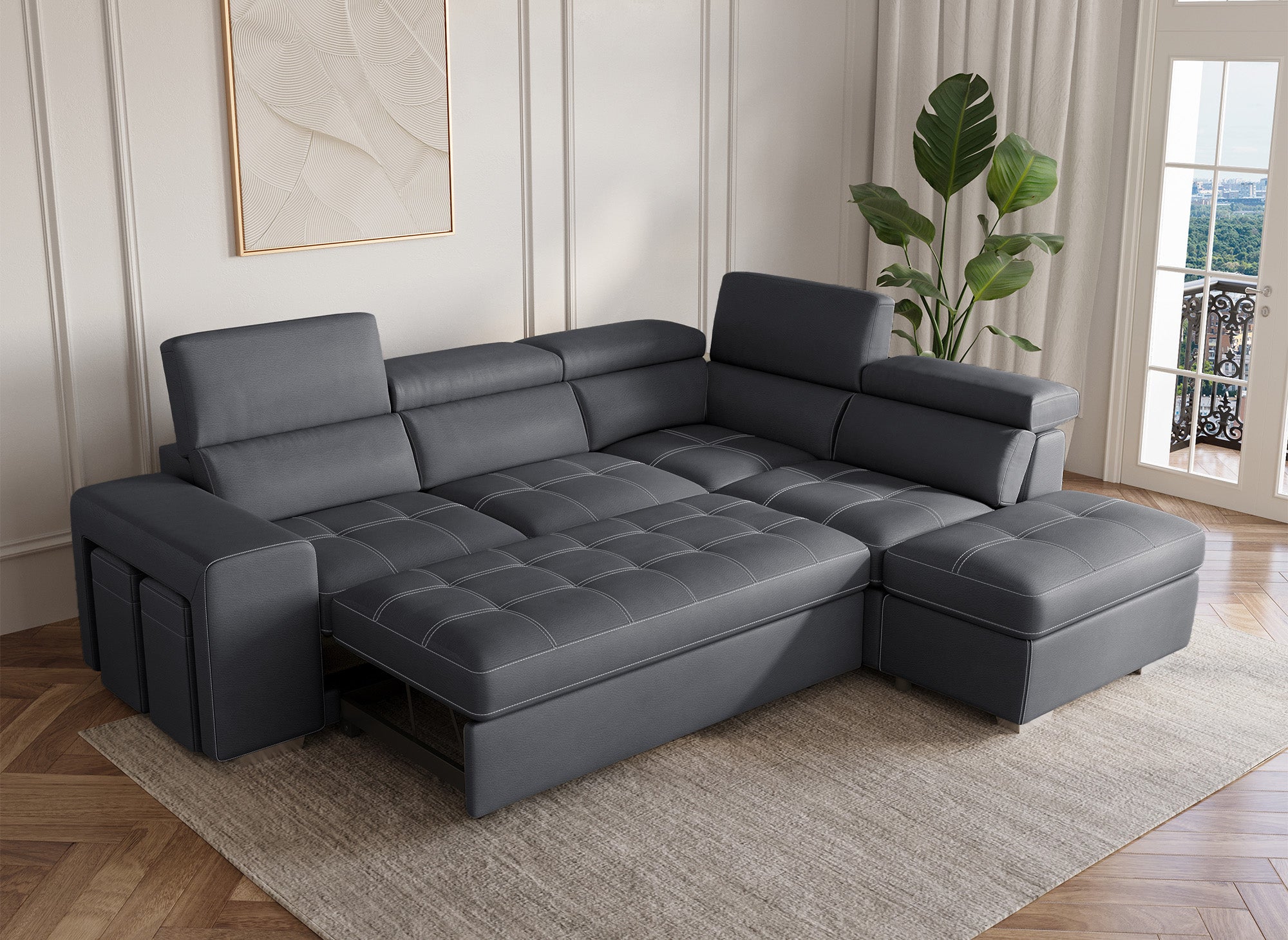 Divano angolare trasformabile in tessuto grigio DAVON - angolo retto