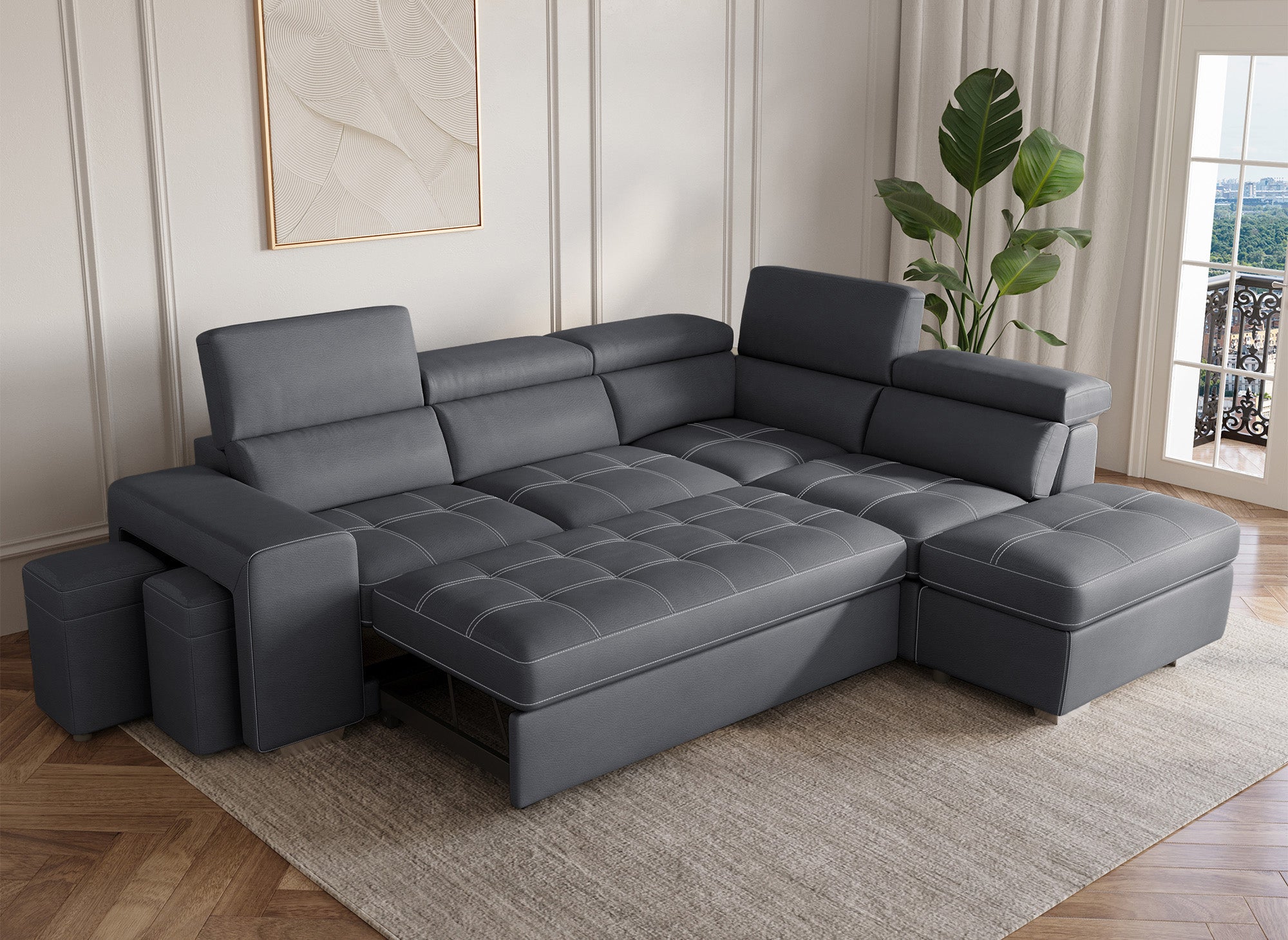 Divano angolare trasformabile in tessuto grigio DAVON - angolo retto