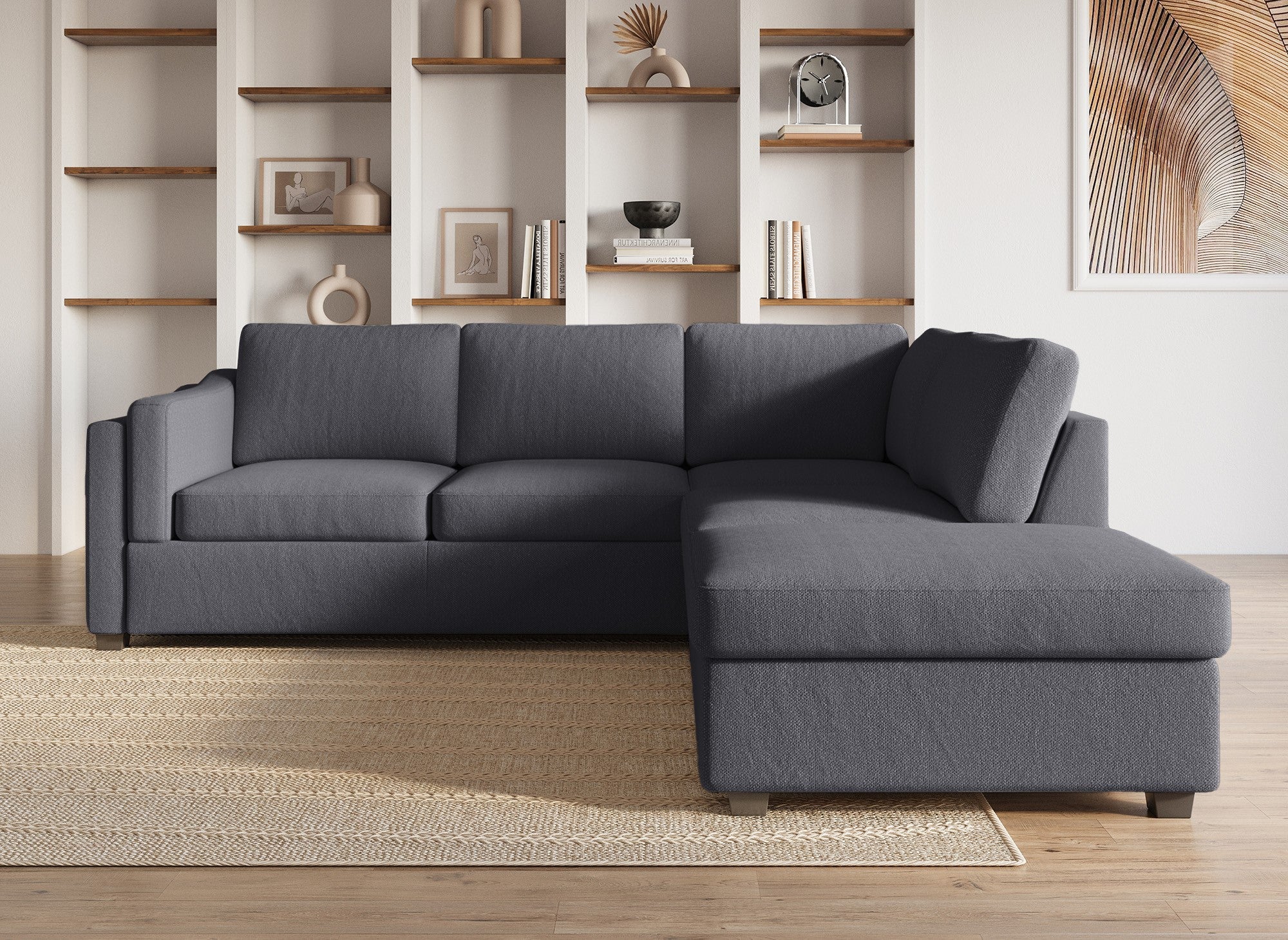 Divano trasformabile con cassapanca in tessuto grigio BARNEY - Angolo retto