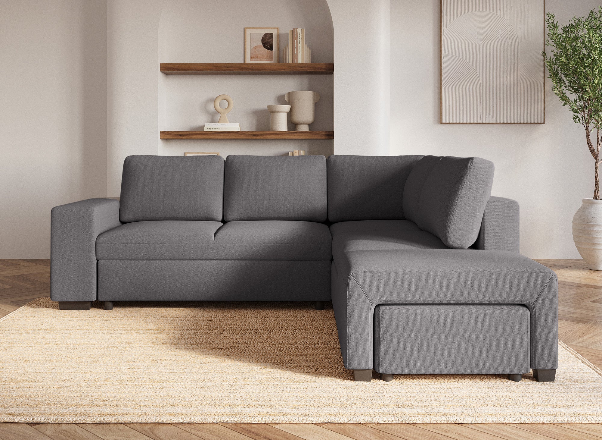 Divano angolare trasformabile in tessuto grigio scuro ALBAN - Angolo retto