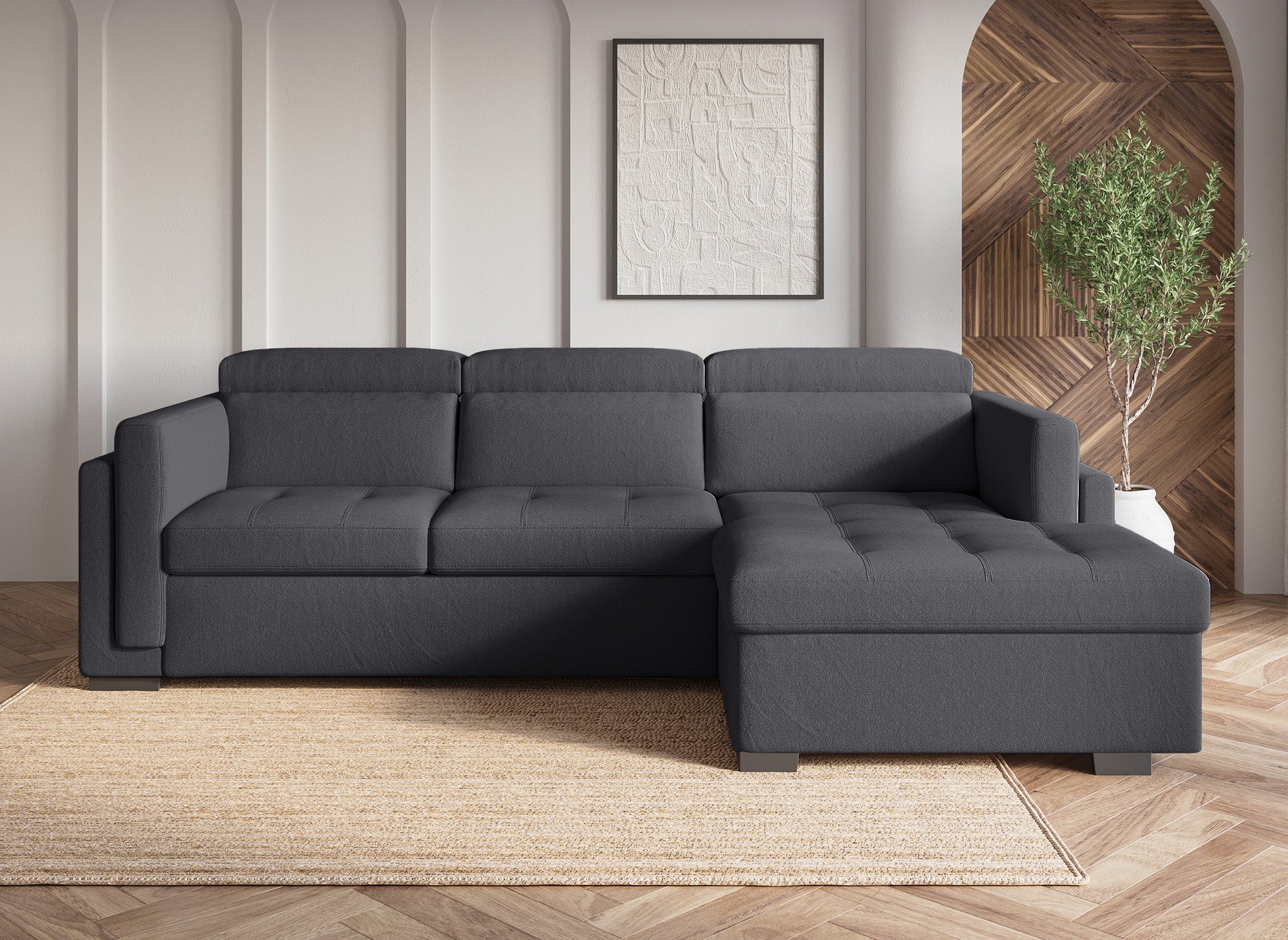 Canapé d'angle convertible en tissu gris foncé CHANDLER - Angle droit