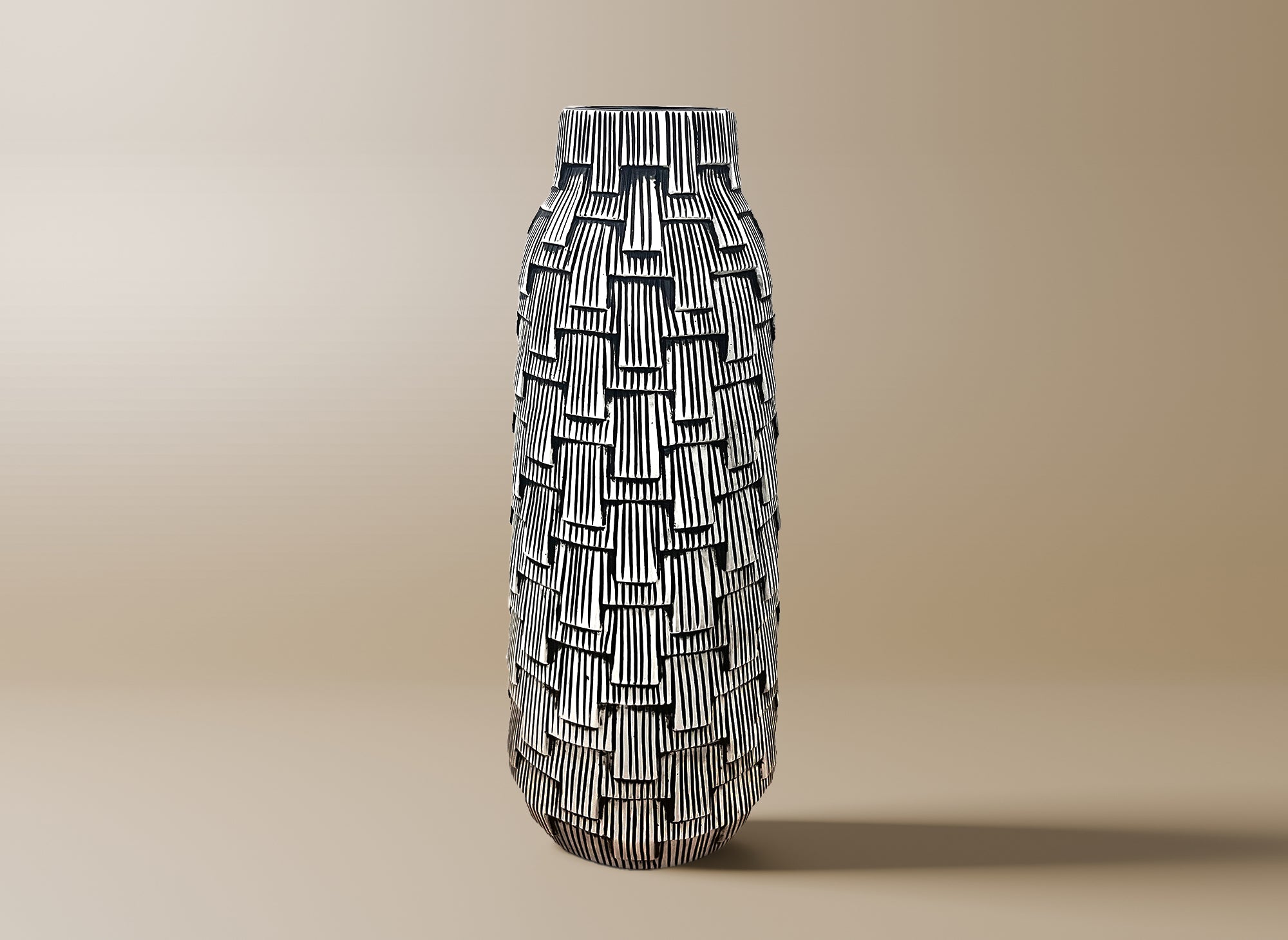 Vase contemporain en polyrésine noir et blanc H43 cm INAYA