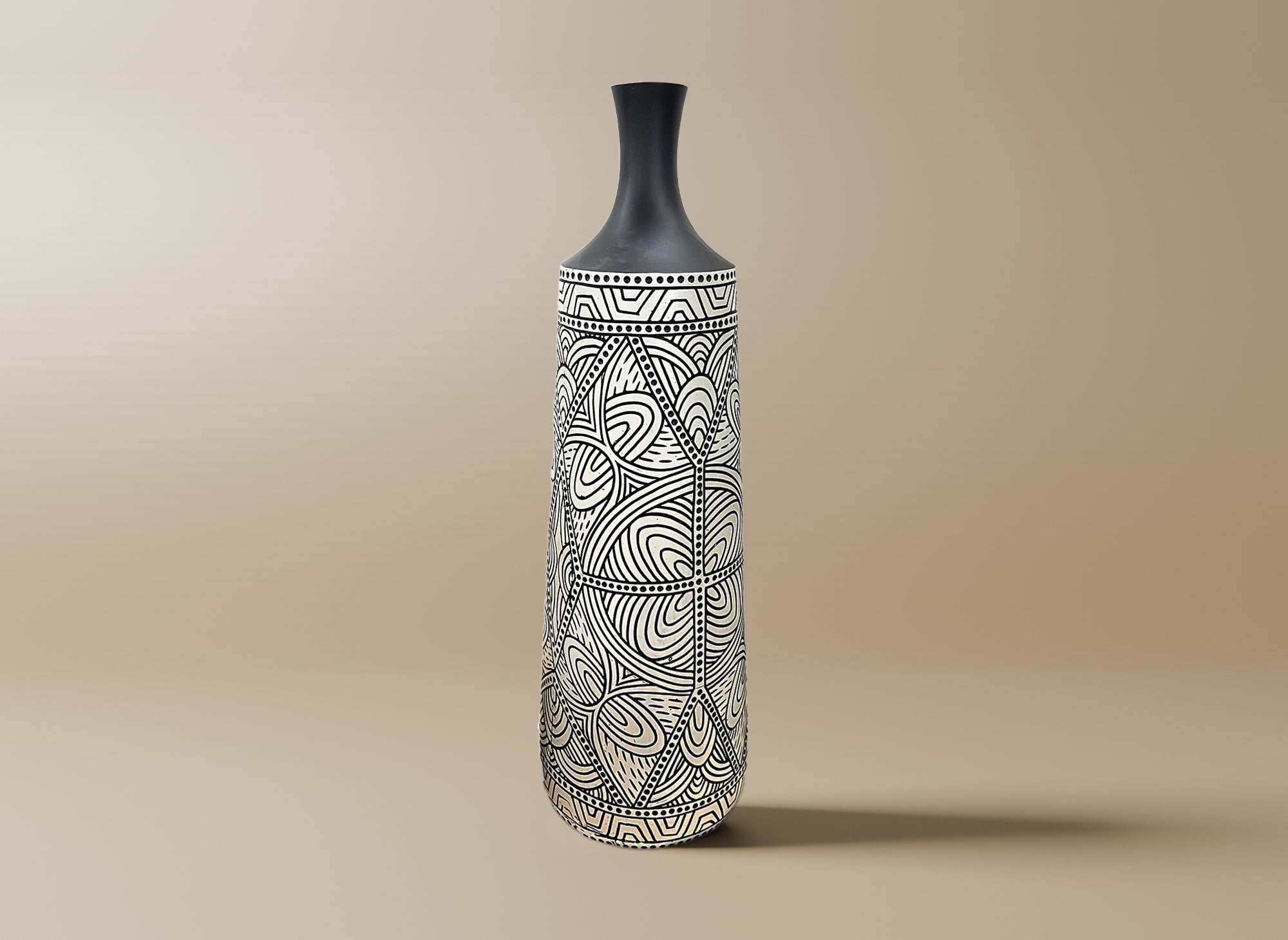 Vase ethnique chic en polyrésine noir et blanc H62 cm LAORA