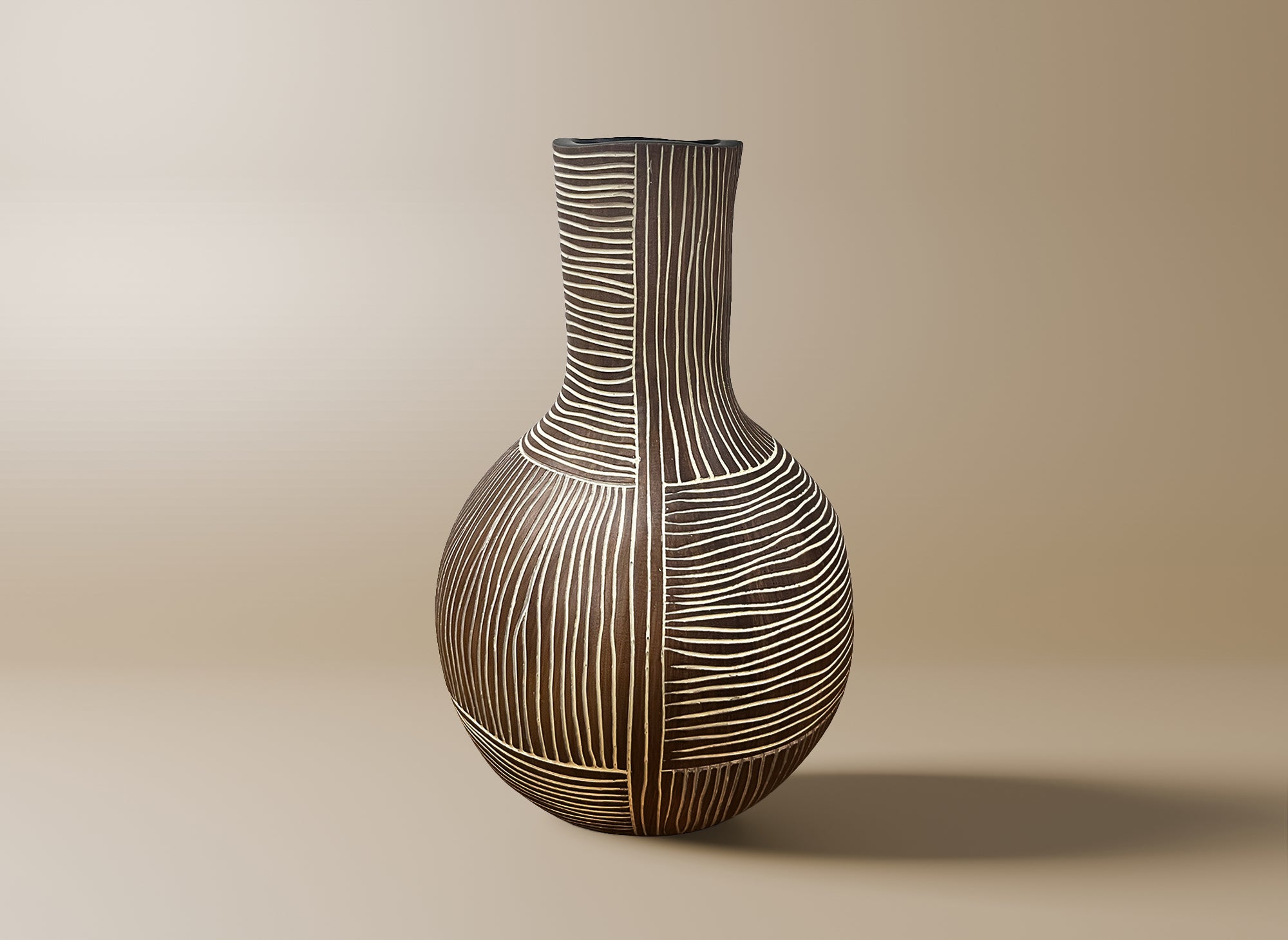 Vase ethnique en polyrésine bois et blanc H36 cm AKIRA