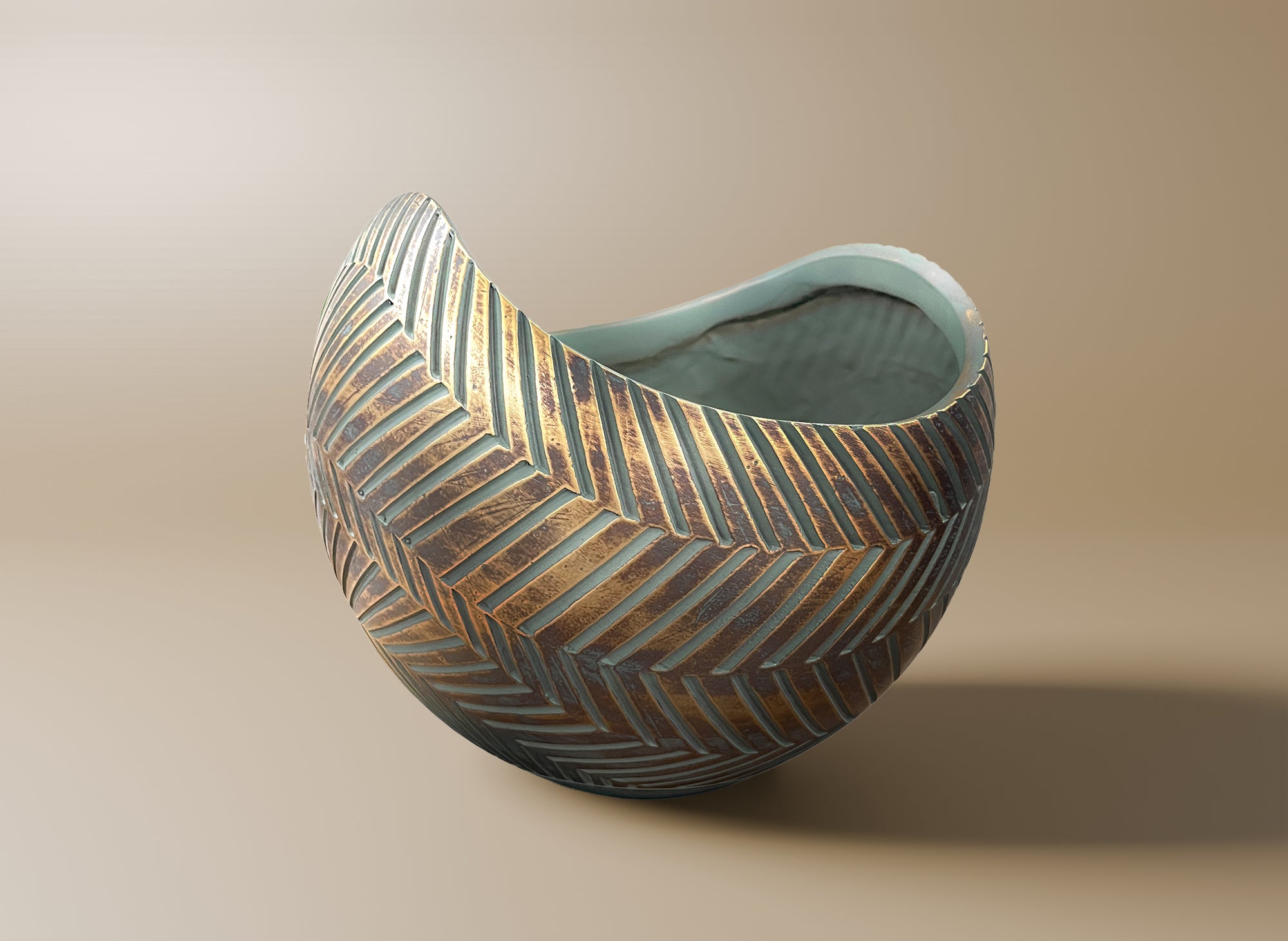 Coupelle ronde en polyrésine vert et doré 30 cm AMIRA