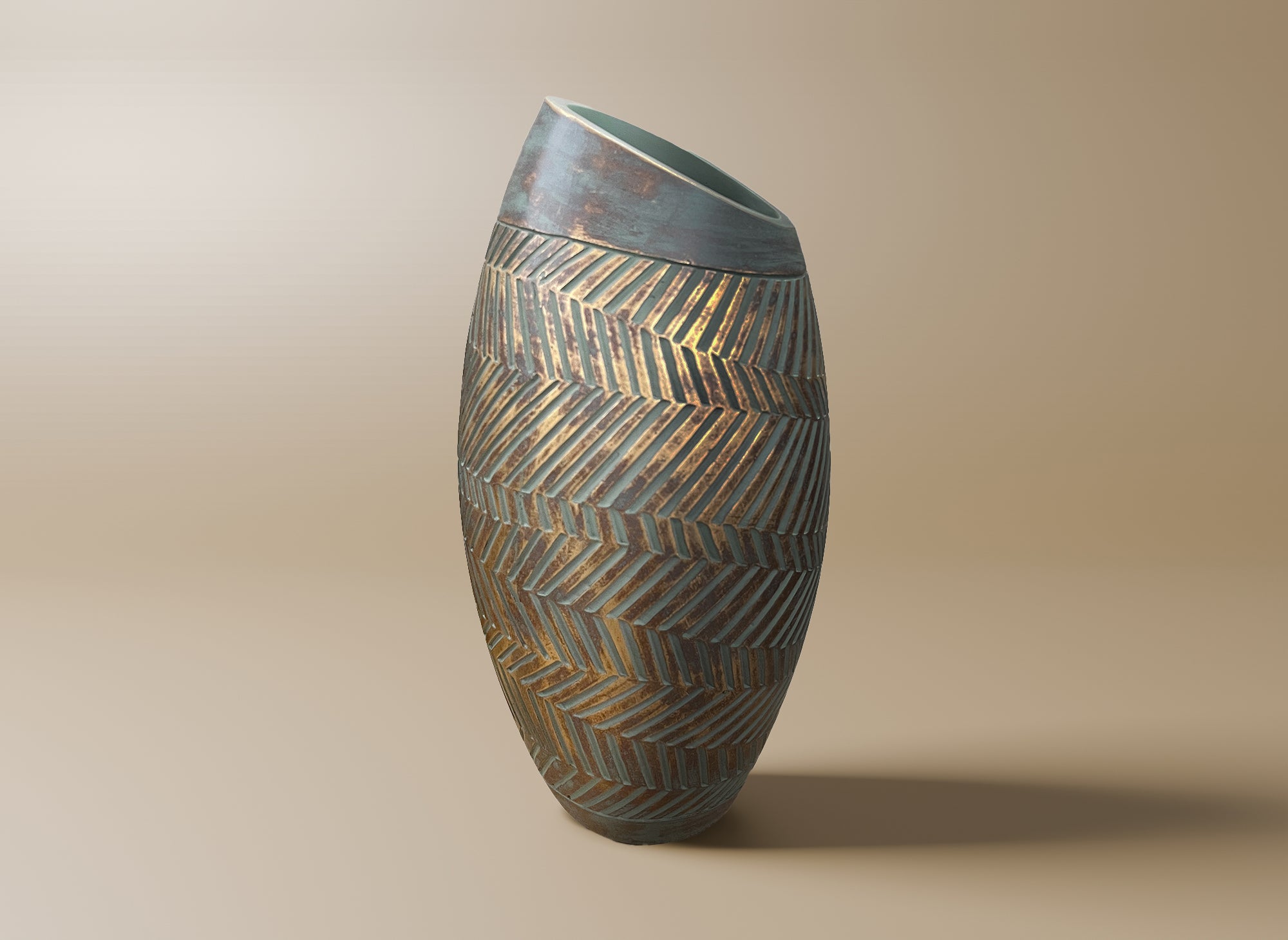 Vase en polyrésine vert et doré H35 cm AMIRA