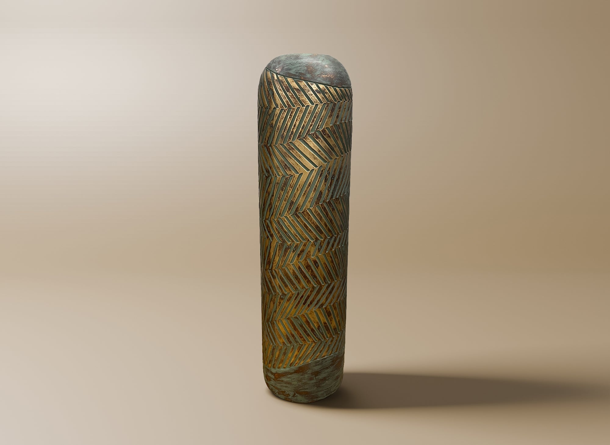 Vase XL en polyrésine vert et doré H54 cm AMIRA