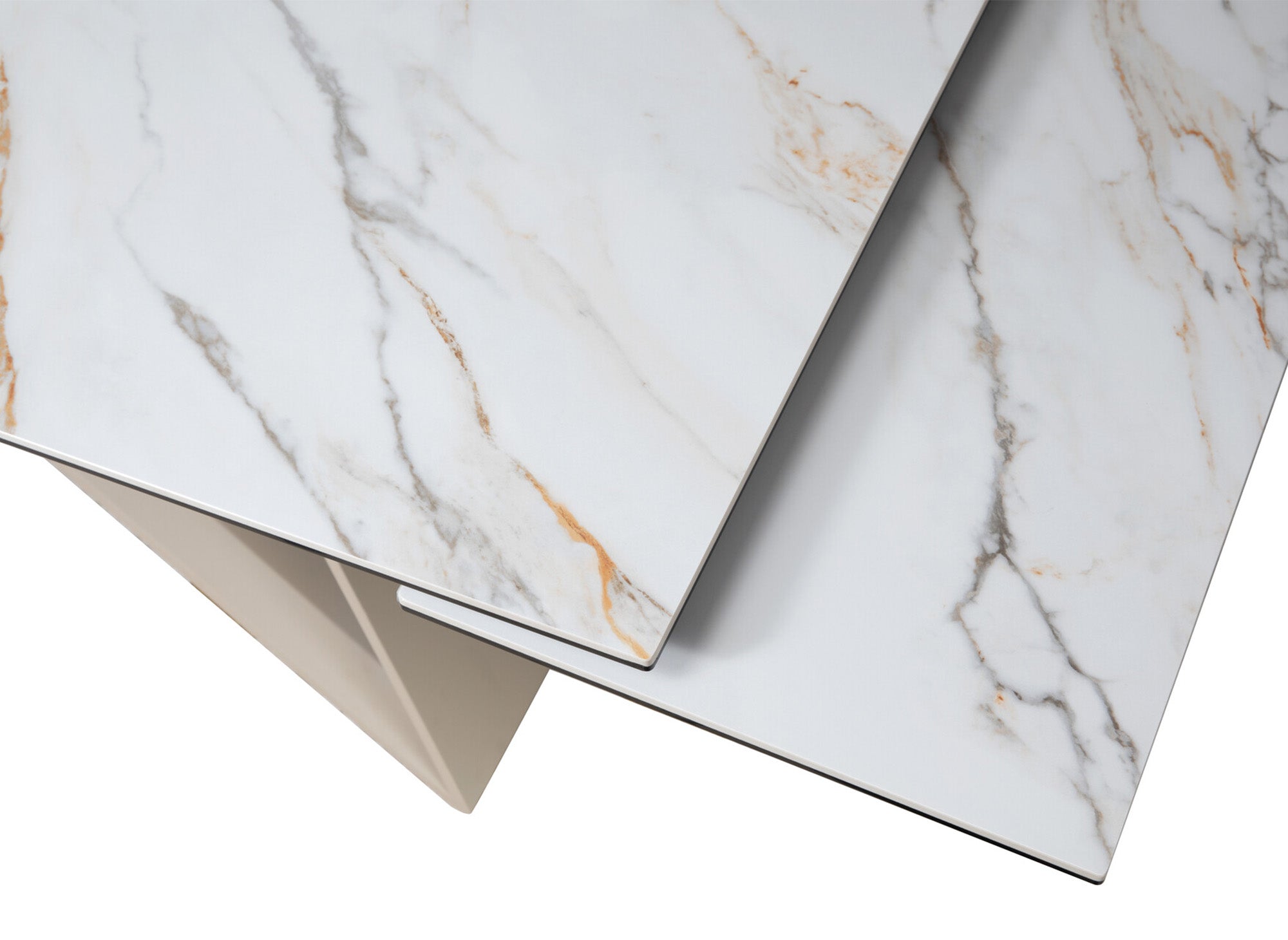 Table à manger extensible en céramique blanche effet marbre GABRIEL