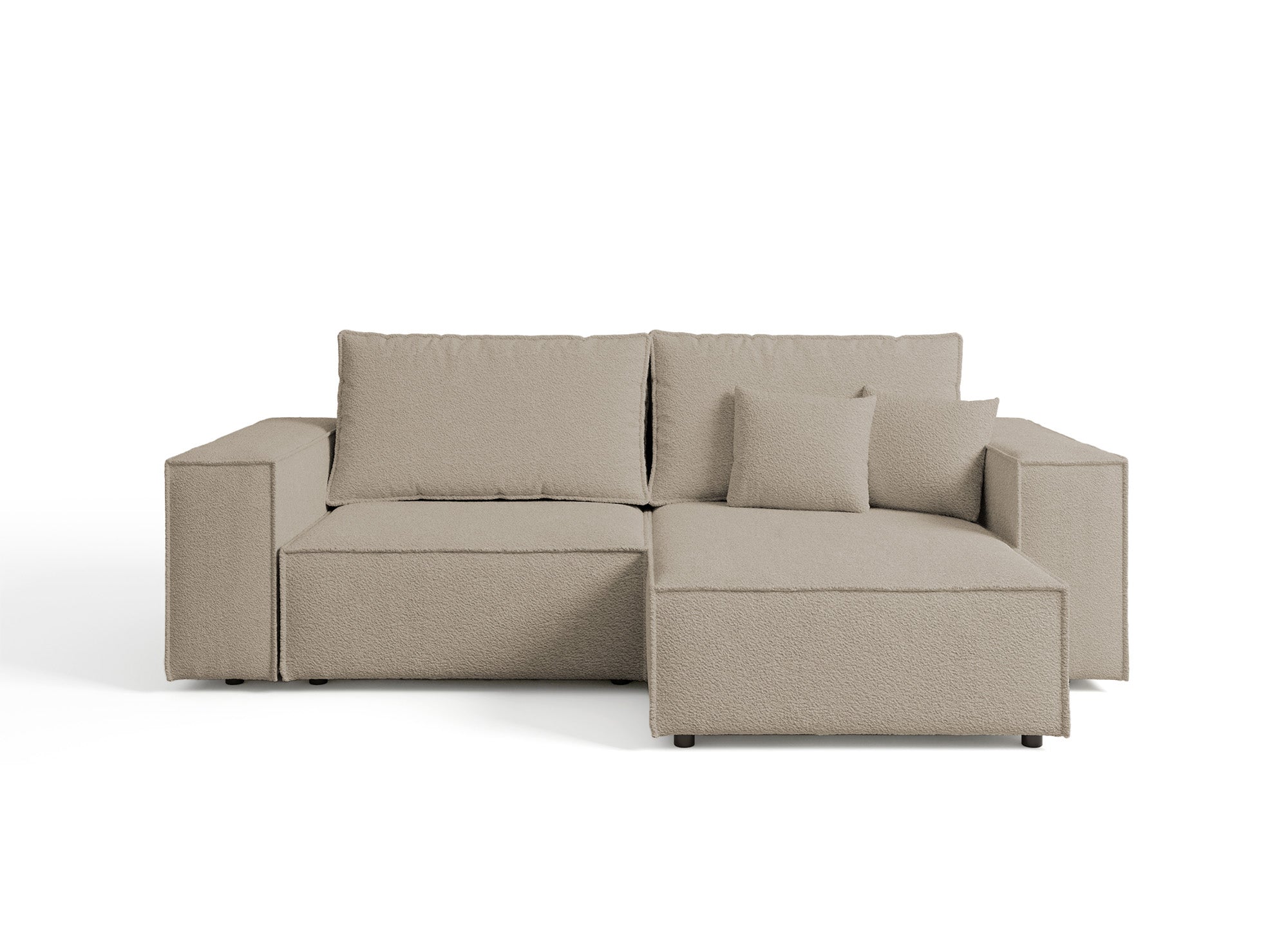 Canapé d'angle convertible et réversible avec coffre en tissu bouclette taupe JADE MINI