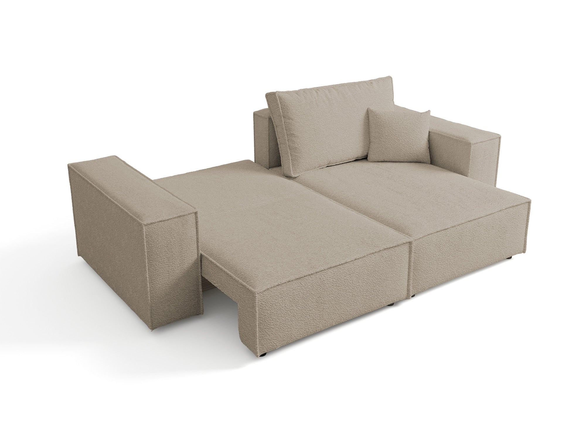 Canapé d'angle convertible et réversible avec coffre en tissu bouclette taupe JADE MINI