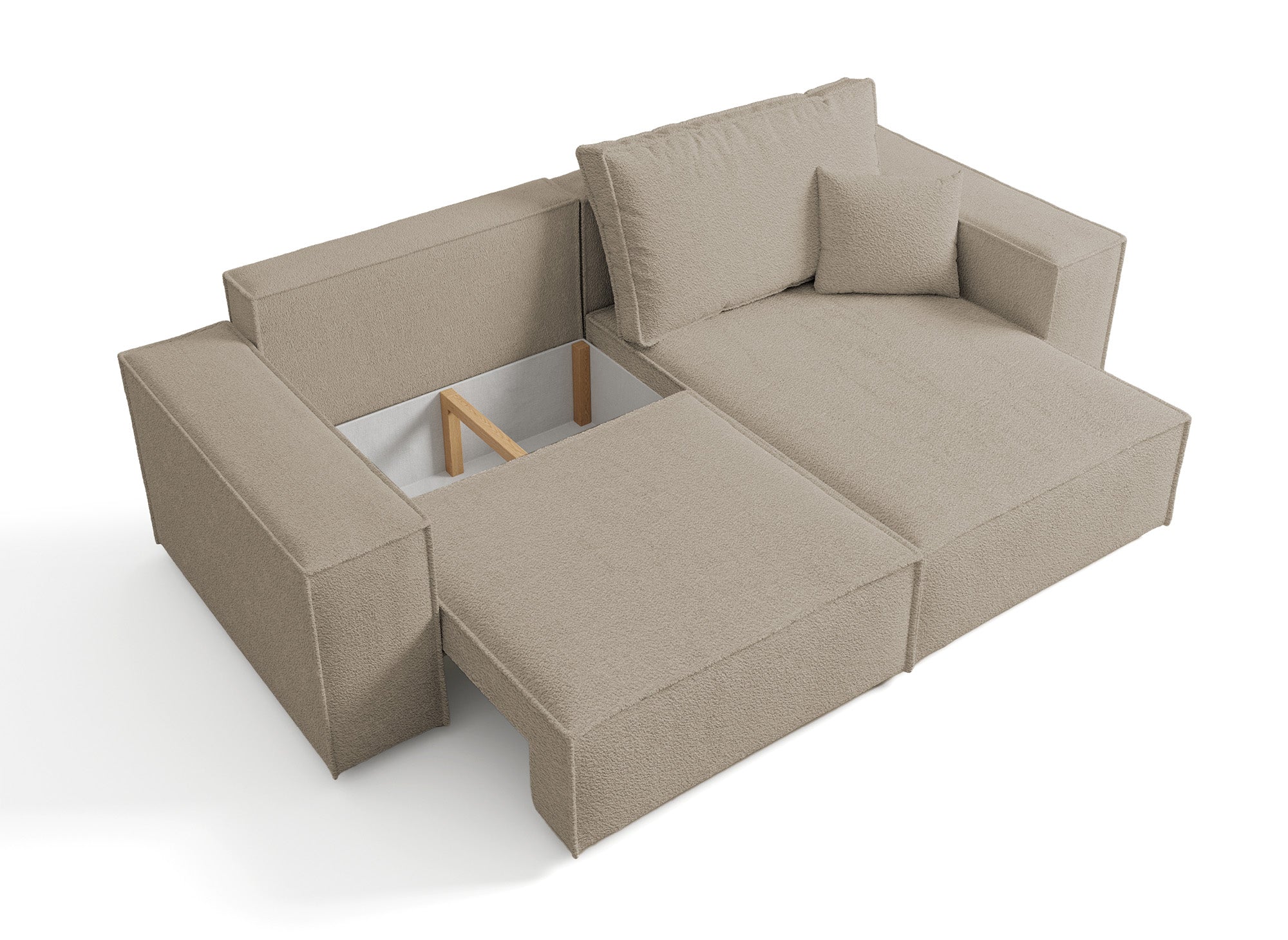 Canapé d'angle convertible et réversible avec coffre en tissu bouclette taupe JADE MINI