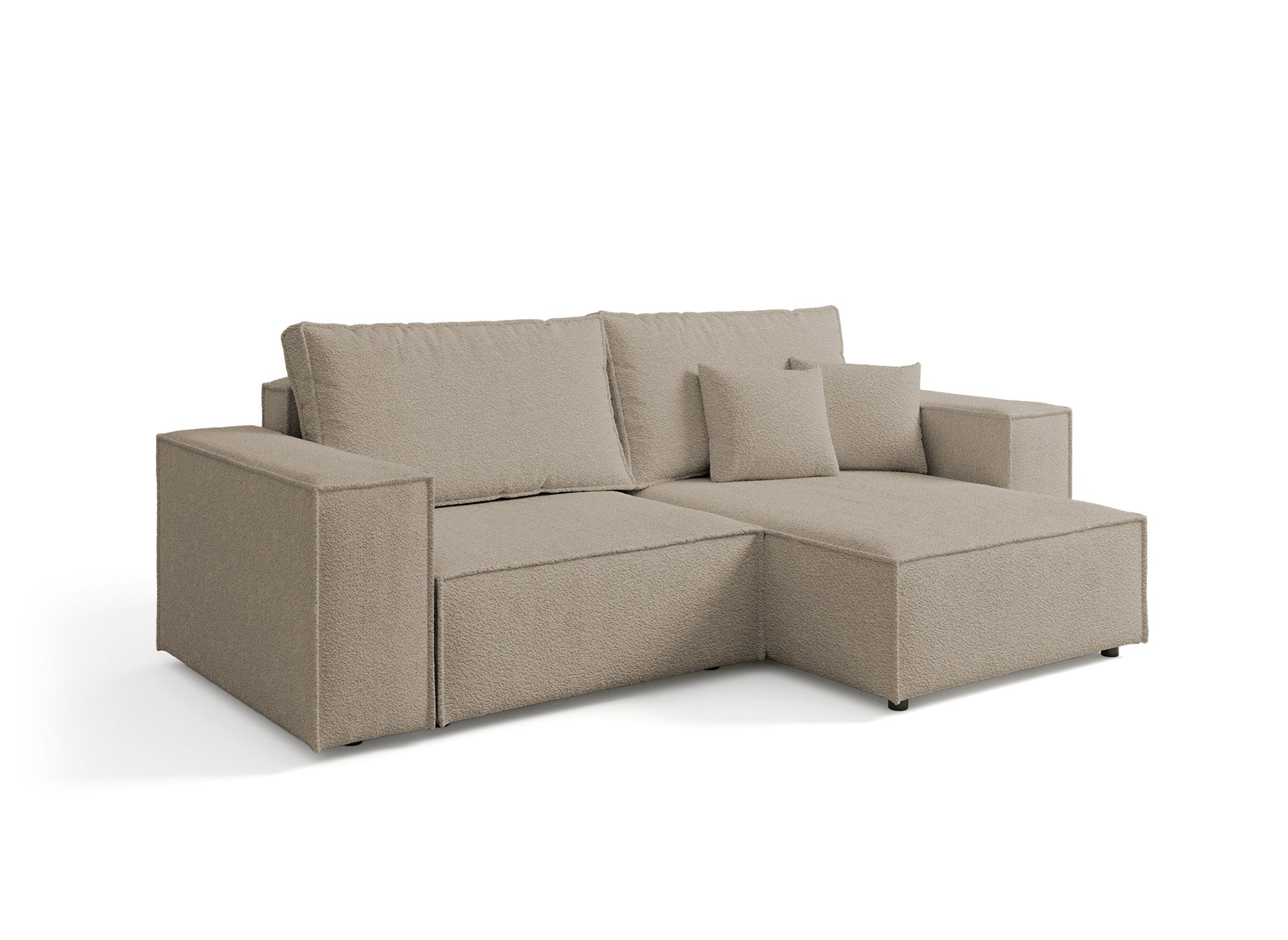 Canapé d'angle convertible et réversible avec coffre en tissu bouclette taupe JADE MINI