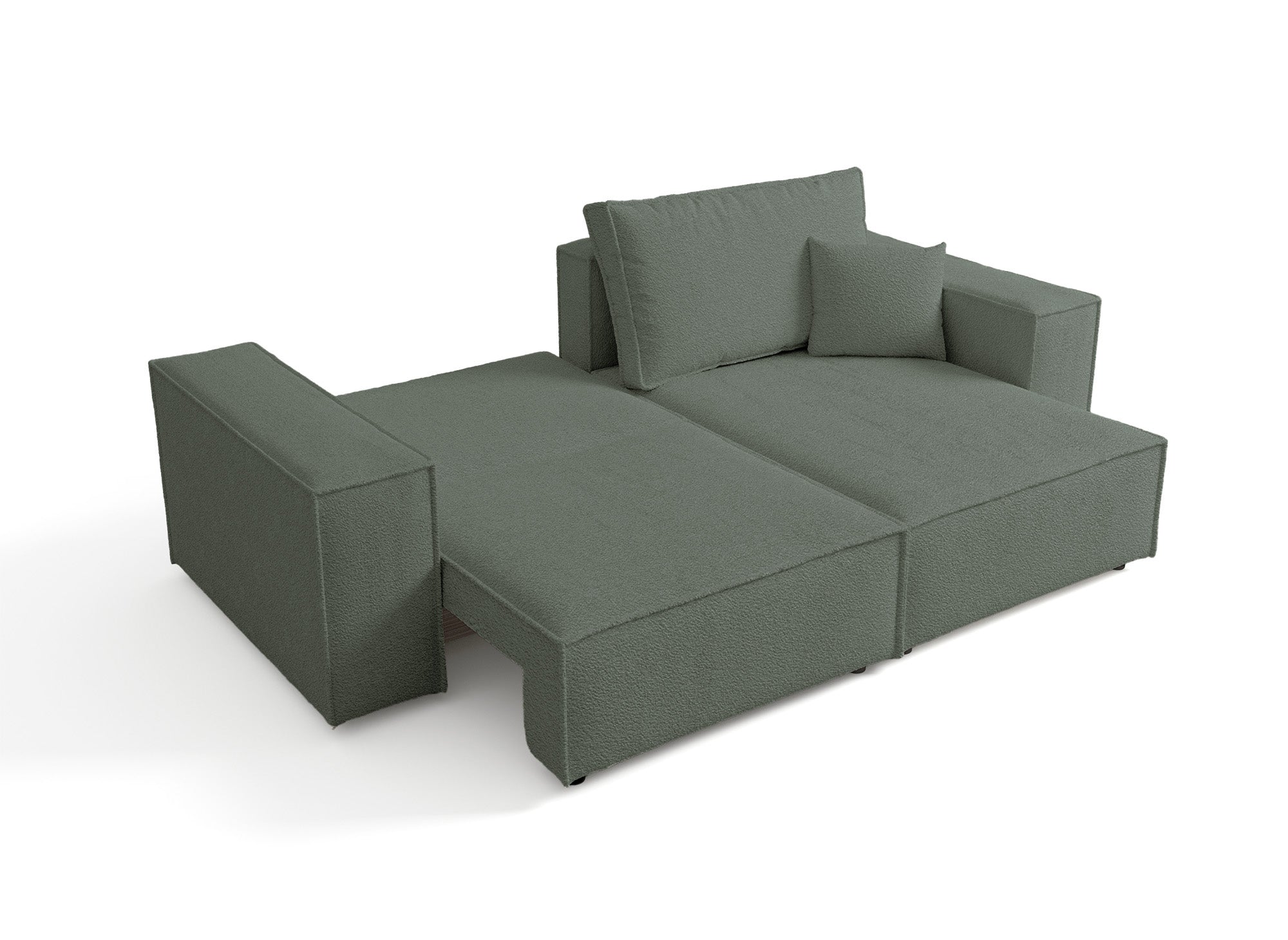 Canapé d'angle convertible et réversible avec coffre en tissu bouclette vert  kaki JADE MINI