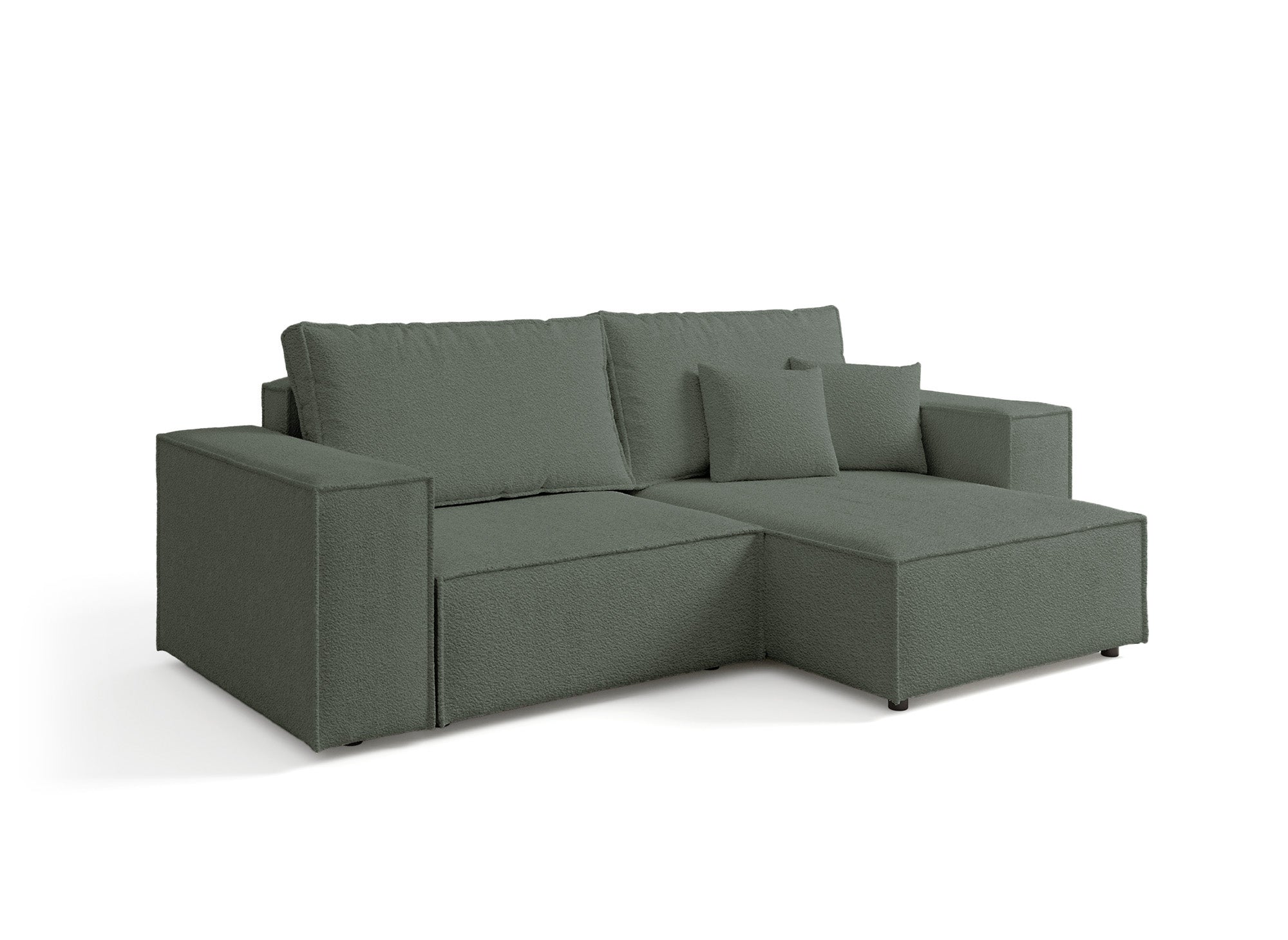 Canapé d'angle convertible et réversible avec coffre en tissu bouclette vert  kaki JADE MINI