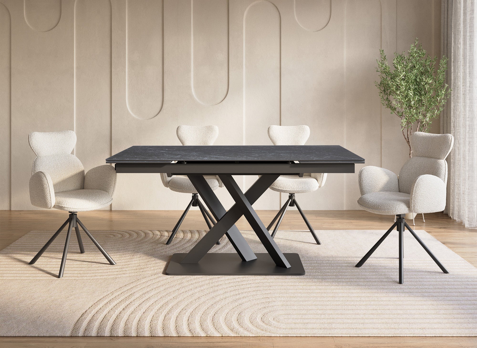 Table à manger extensible en céramique noire 6-10 personnes ELEGANCE