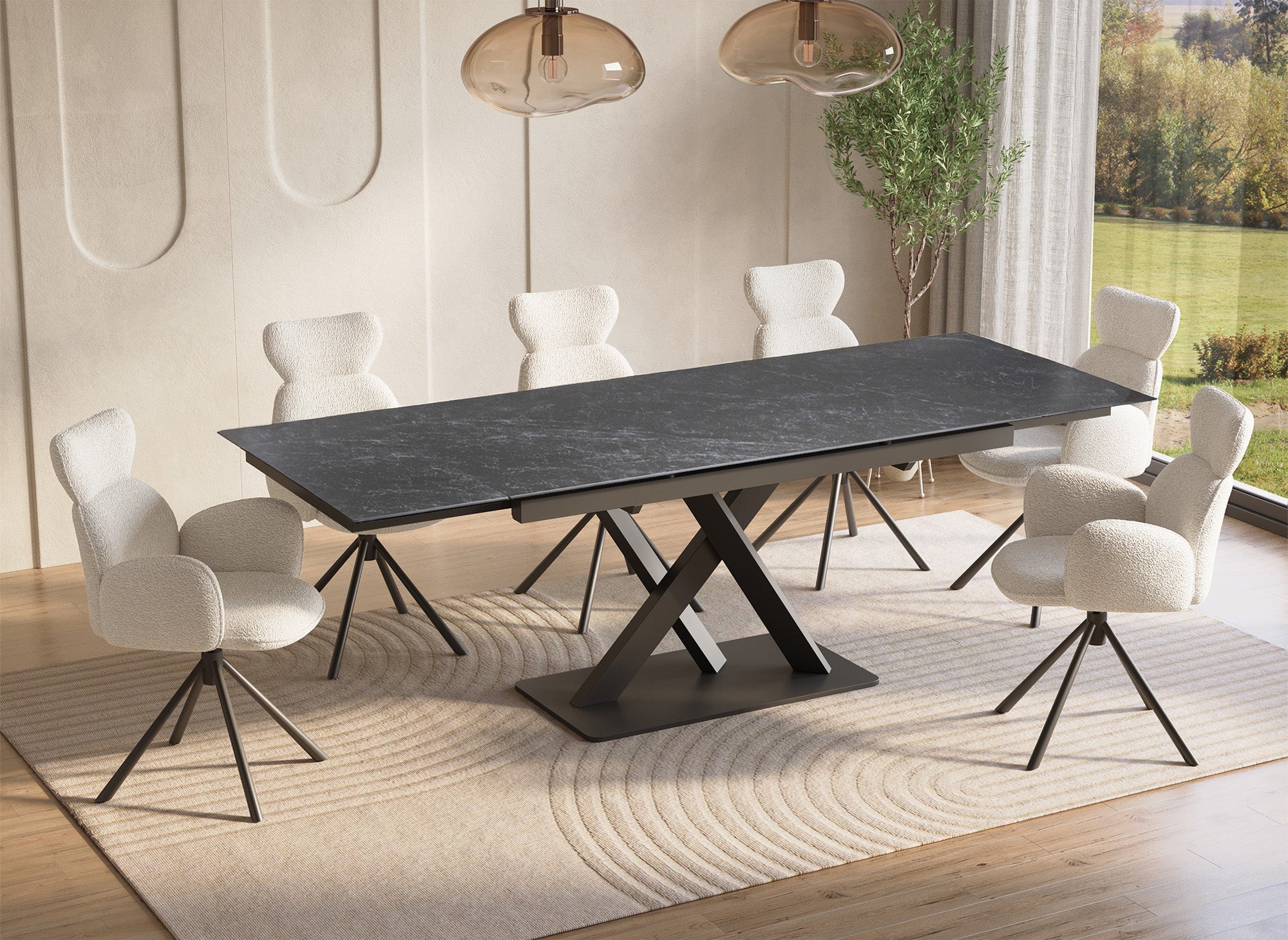 Table à manger extensible en céramique noire 6-10 personnes ELEGANCE