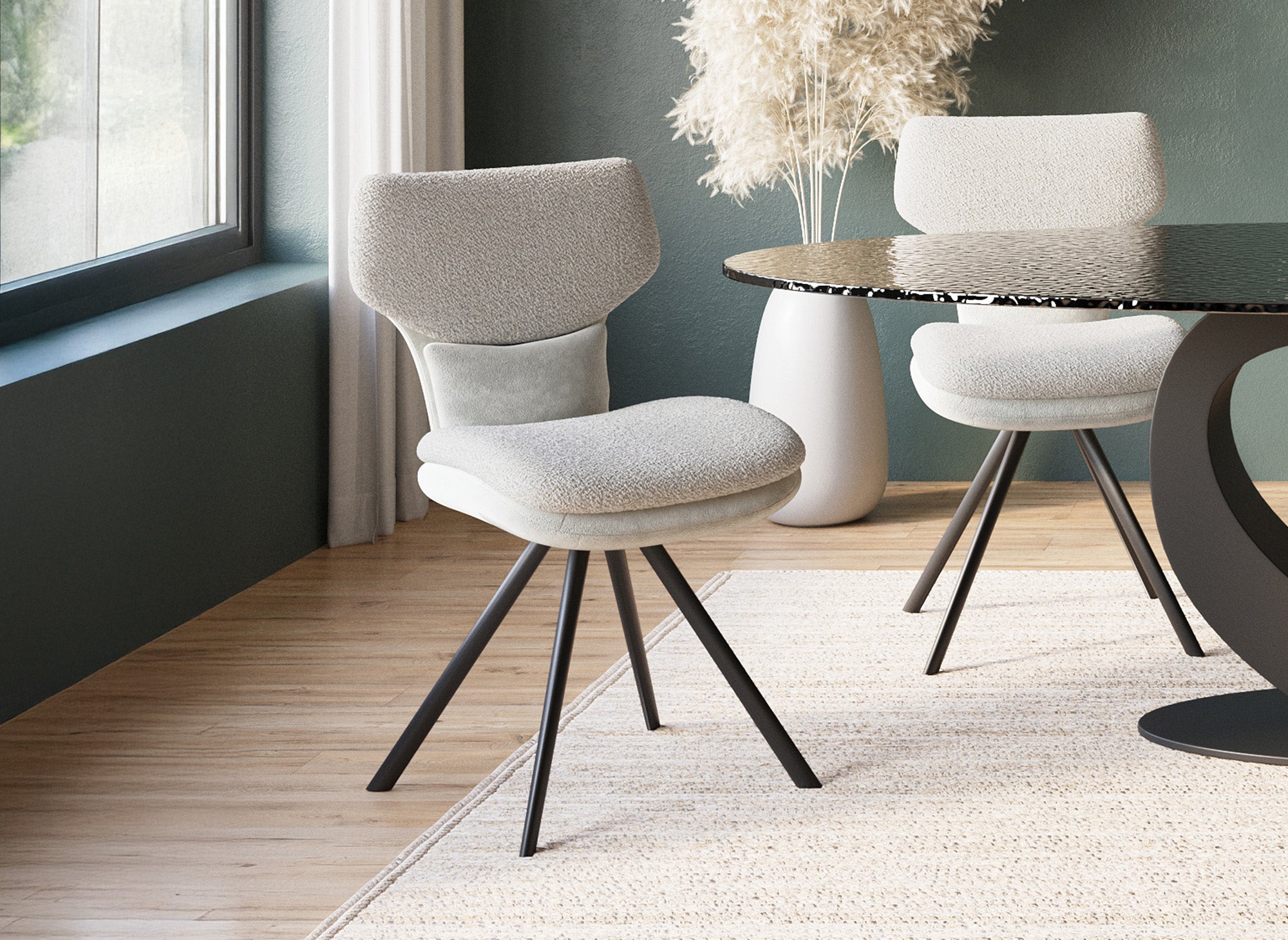 Lot de 2 chaises design en tissu bouclette beige MILIA