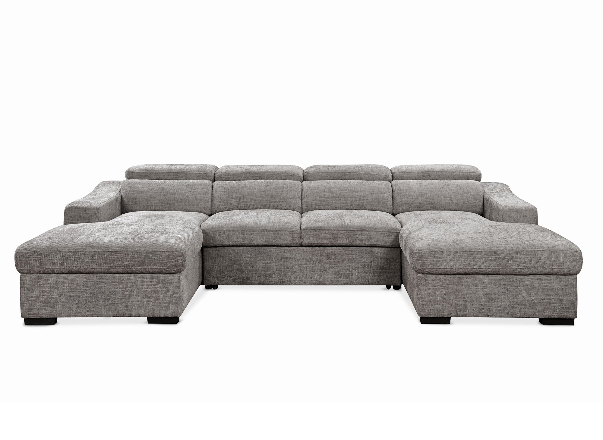 Canapé panoramique convertible avec 2 coffres en velours chiné gris VELORA