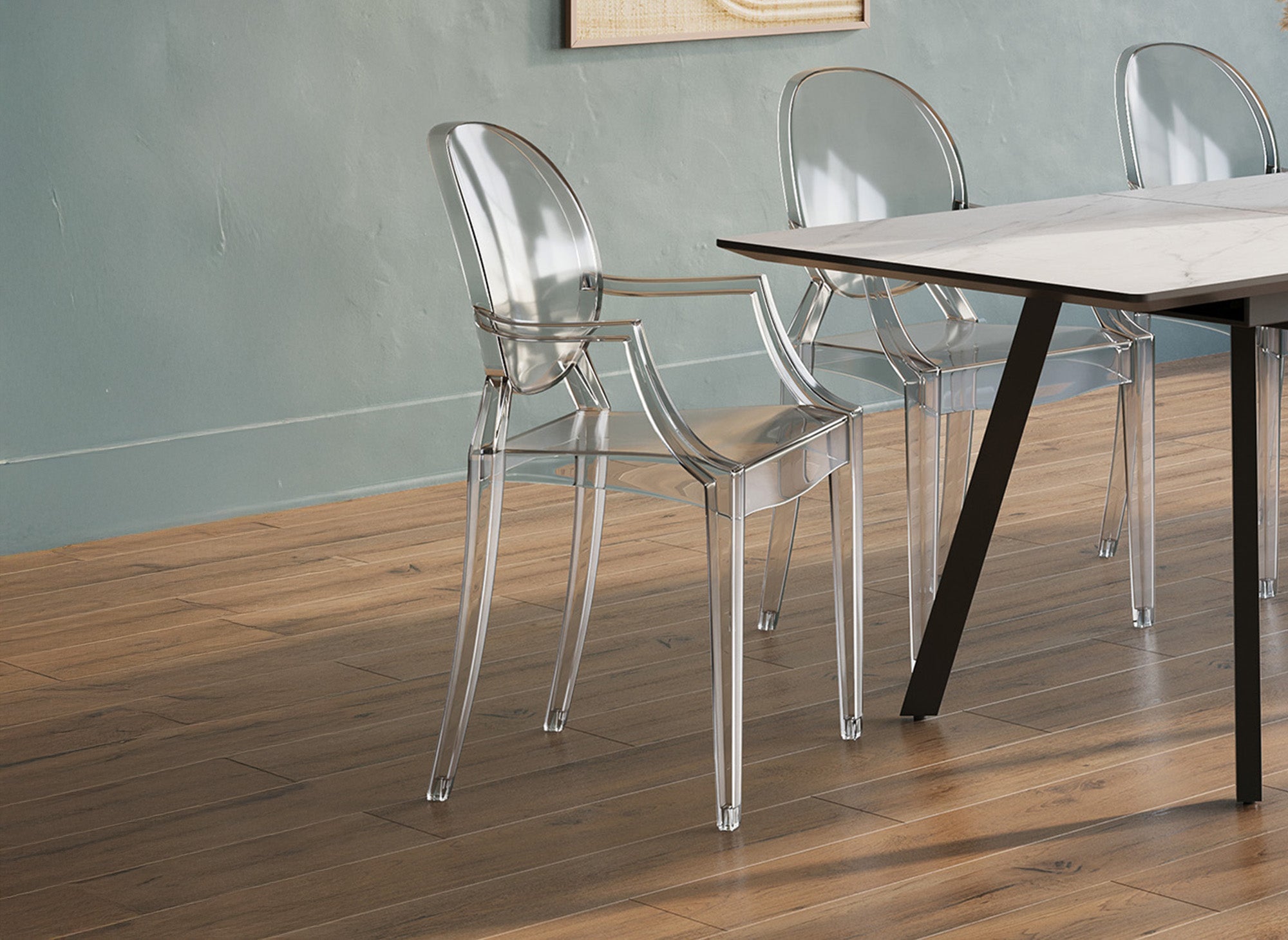 Lot de 4 chaises en plexi transparent avec accoudoirs TOLGA