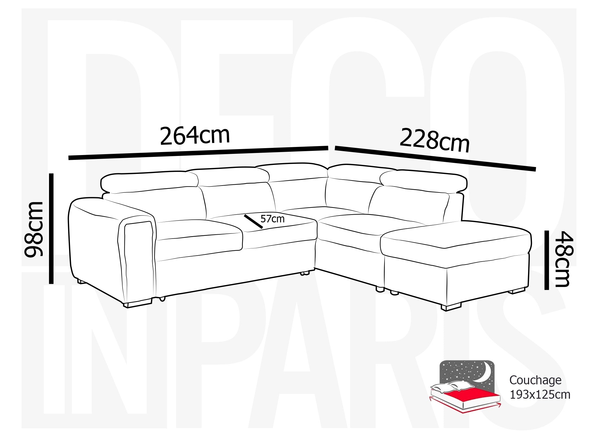 Canapé d'angle convertible avec coffre en velours côtelé épais gris ZENOVA - Angle droit