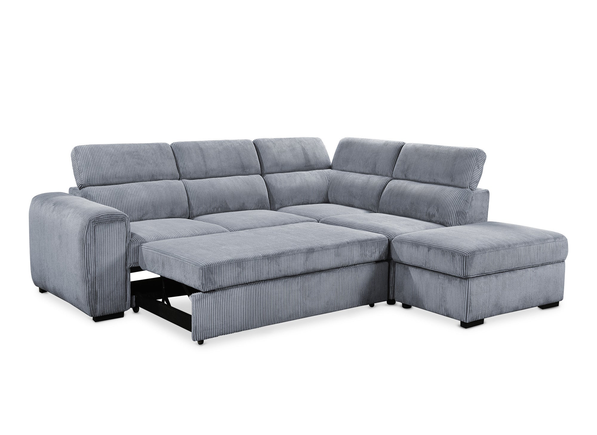 Canapé d'angle convertible avec coffre en velours côtelé épais gris ZENOVA - Angle droit