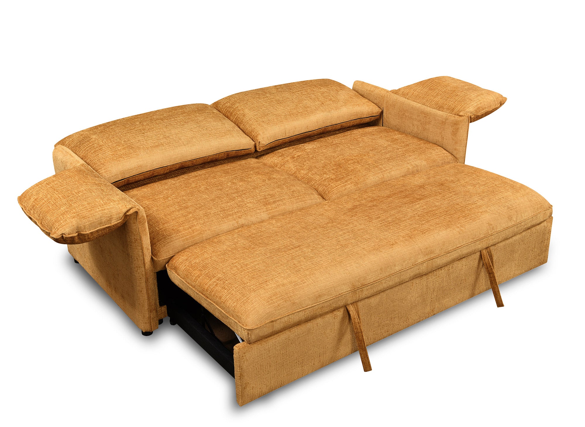 Divano trasformabile dritto a 3 posti in velluto screziato giallo LAMAR