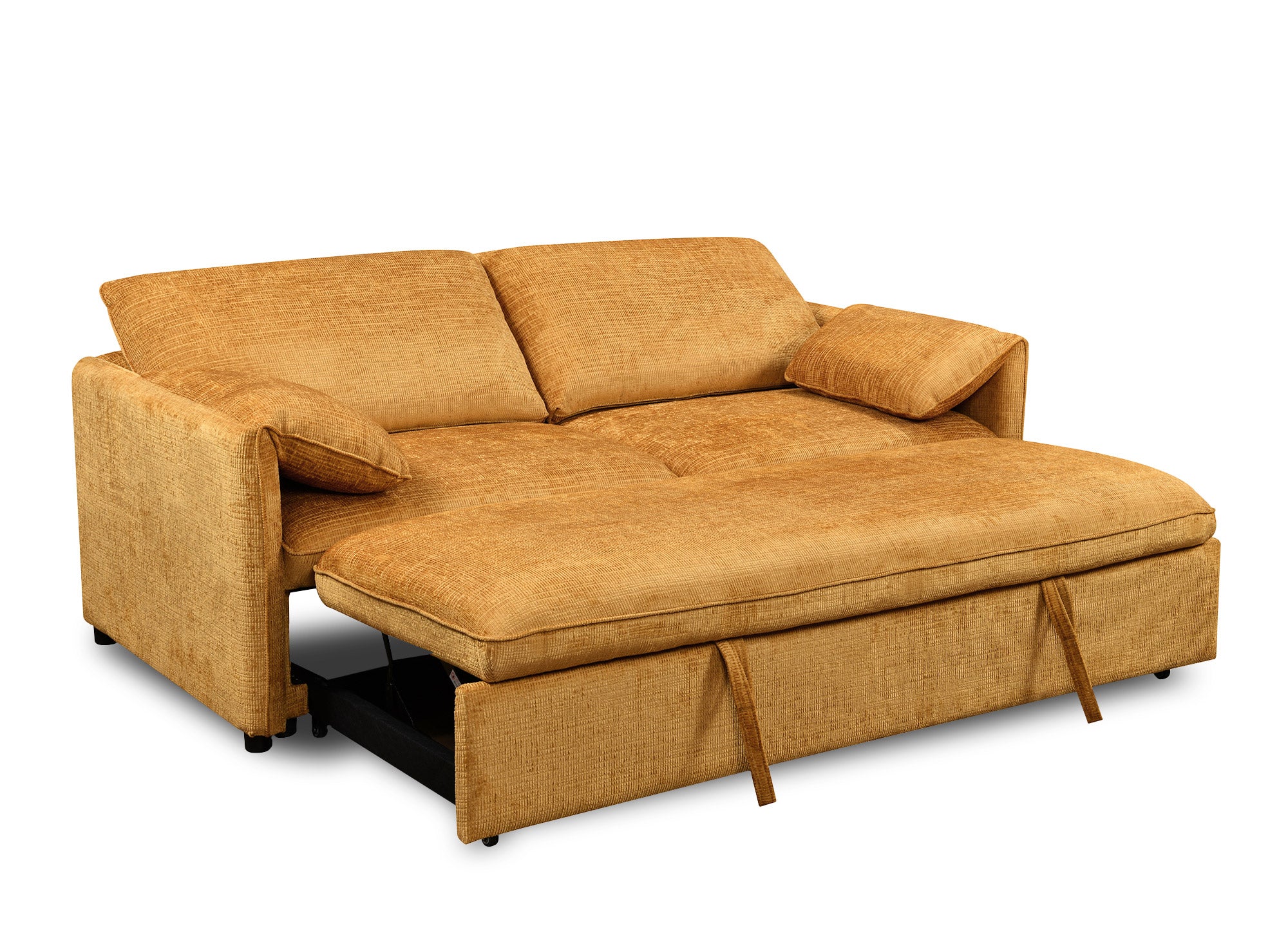 Divano trasformabile dritto a 3 posti in velluto screziato giallo LAMAR