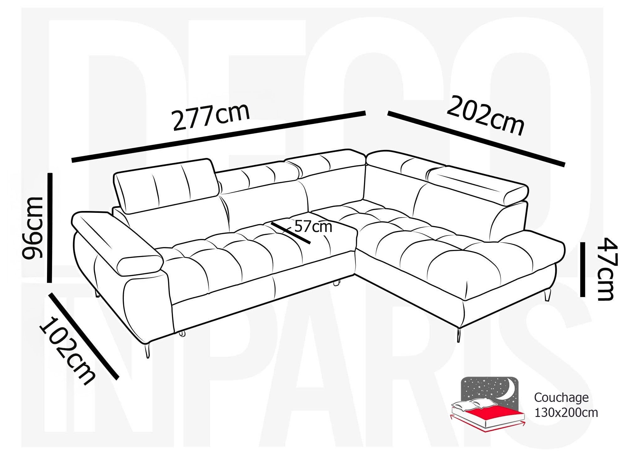 Canapé d'angle convertible matelassé avec coffre en velours beige LUCIANO - Angle droit