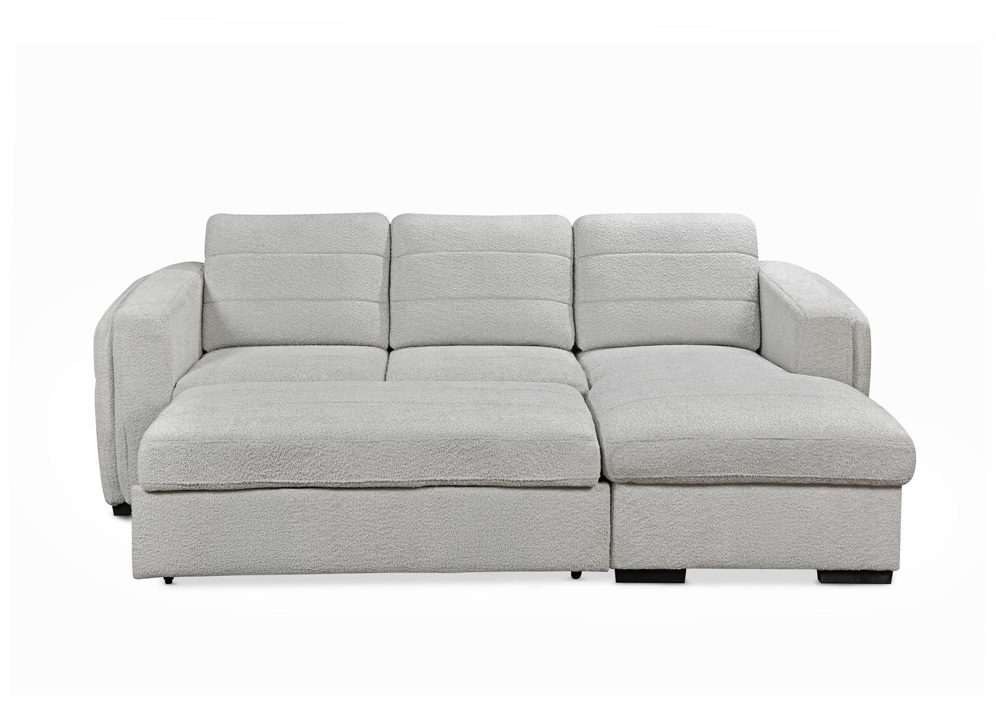 Canapé d'angle convertible avec coffre en tissu bouclette gris clair CALANDRA - Angle droit