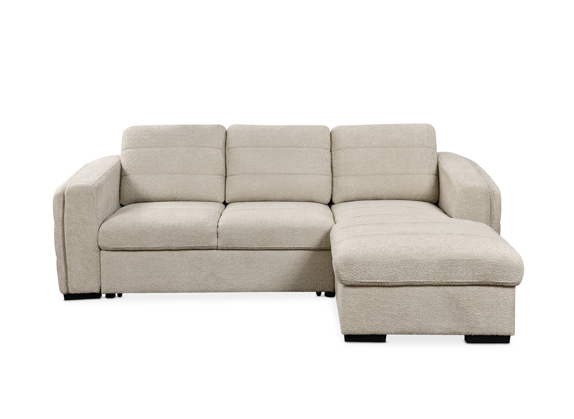 Canapé d'angle convertible avec coffre en tissu bouclette beige CALANDRA - Angle droit