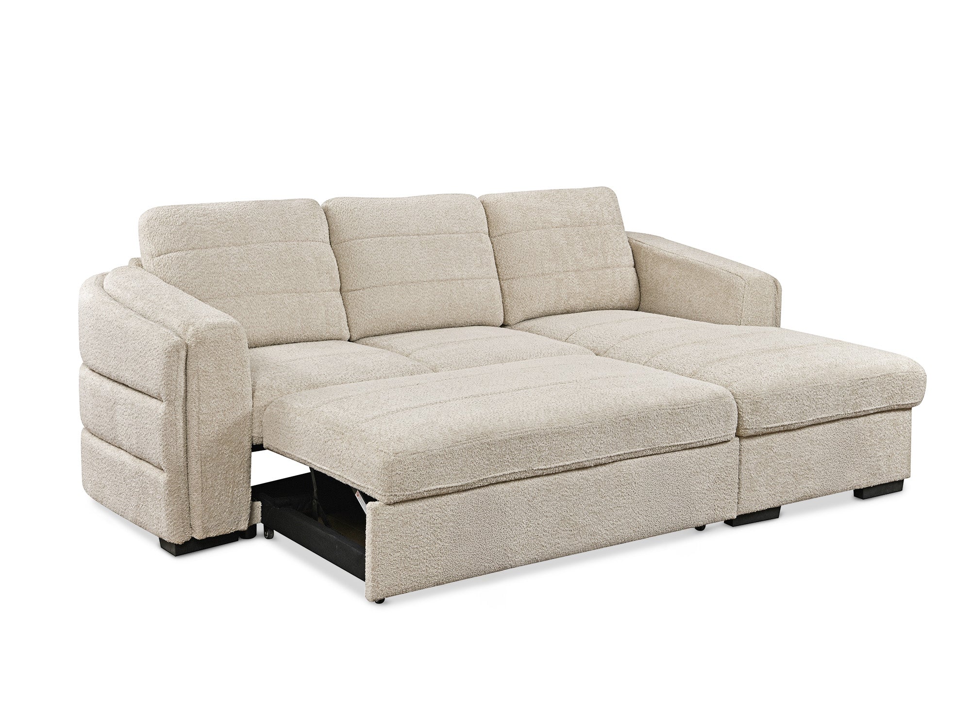 Canapé d'angle convertible avec coffre en tissu bouclette beige CALANDRA - Angle droit