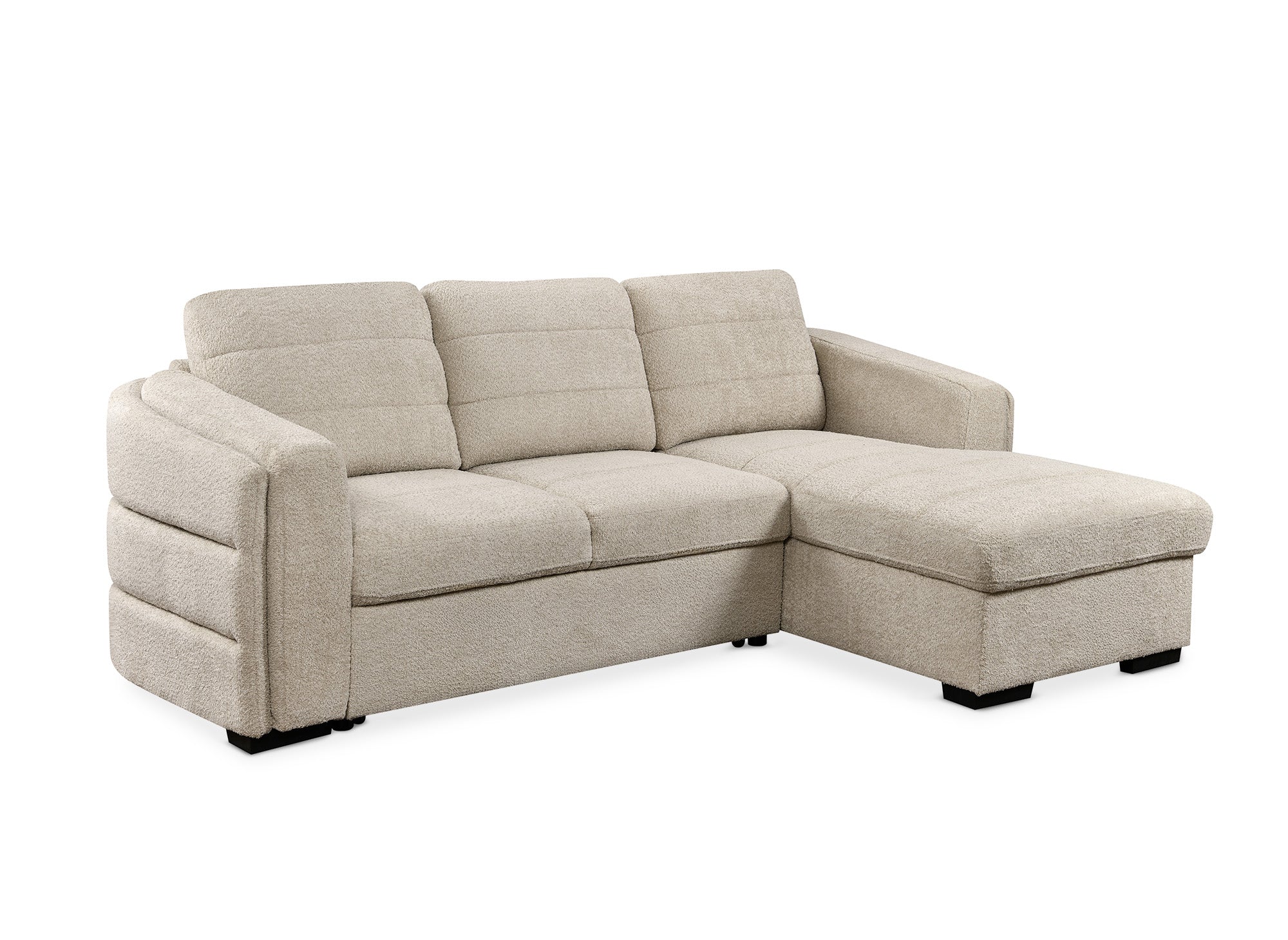 Canapé d'angle convertible avec coffre en tissu bouclette beige CALANDRA - Angle droit