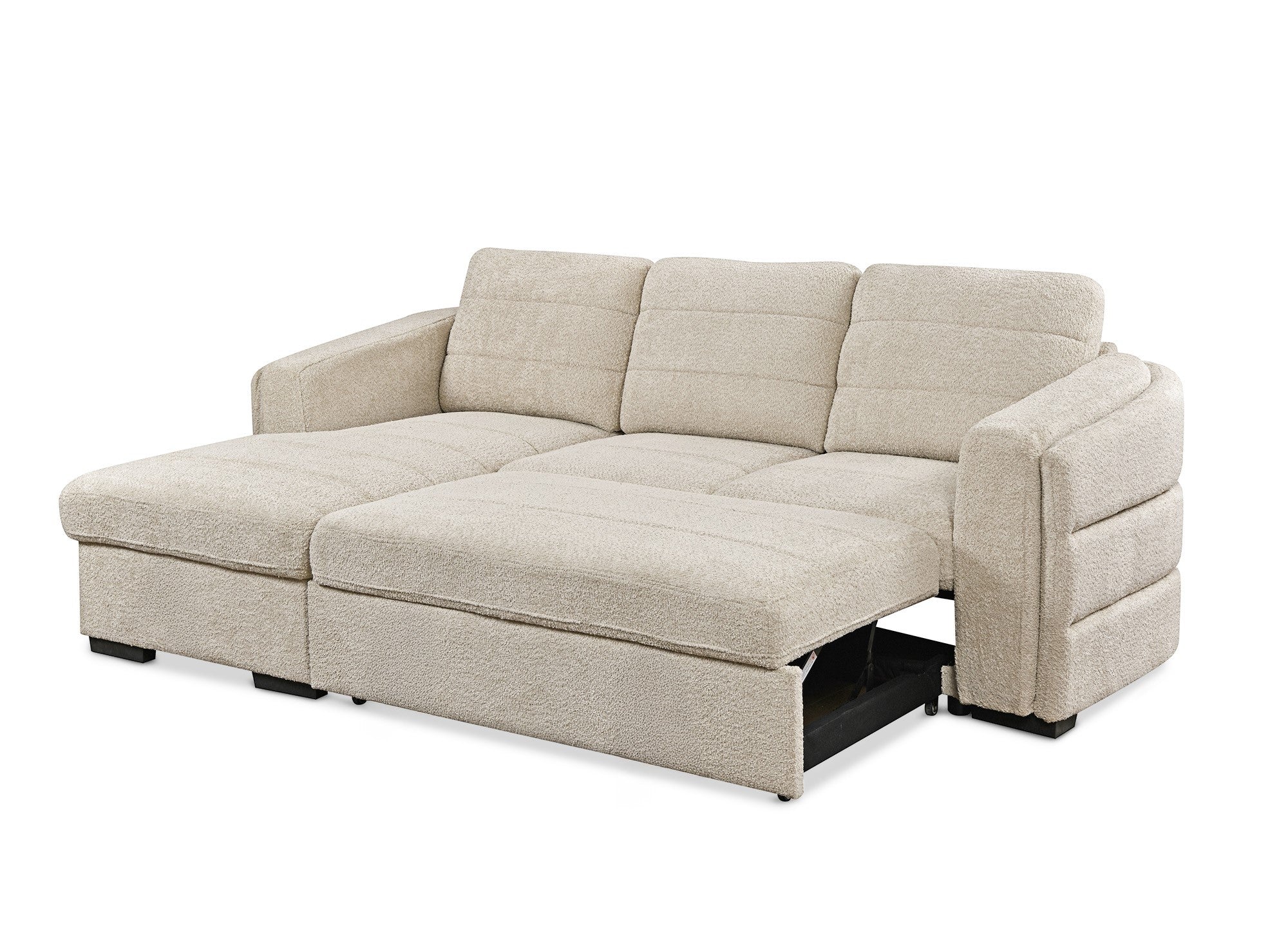 Canapé d'angle convertible avec coffre en tissu bouclette beige CALANDRA - Angle gauche