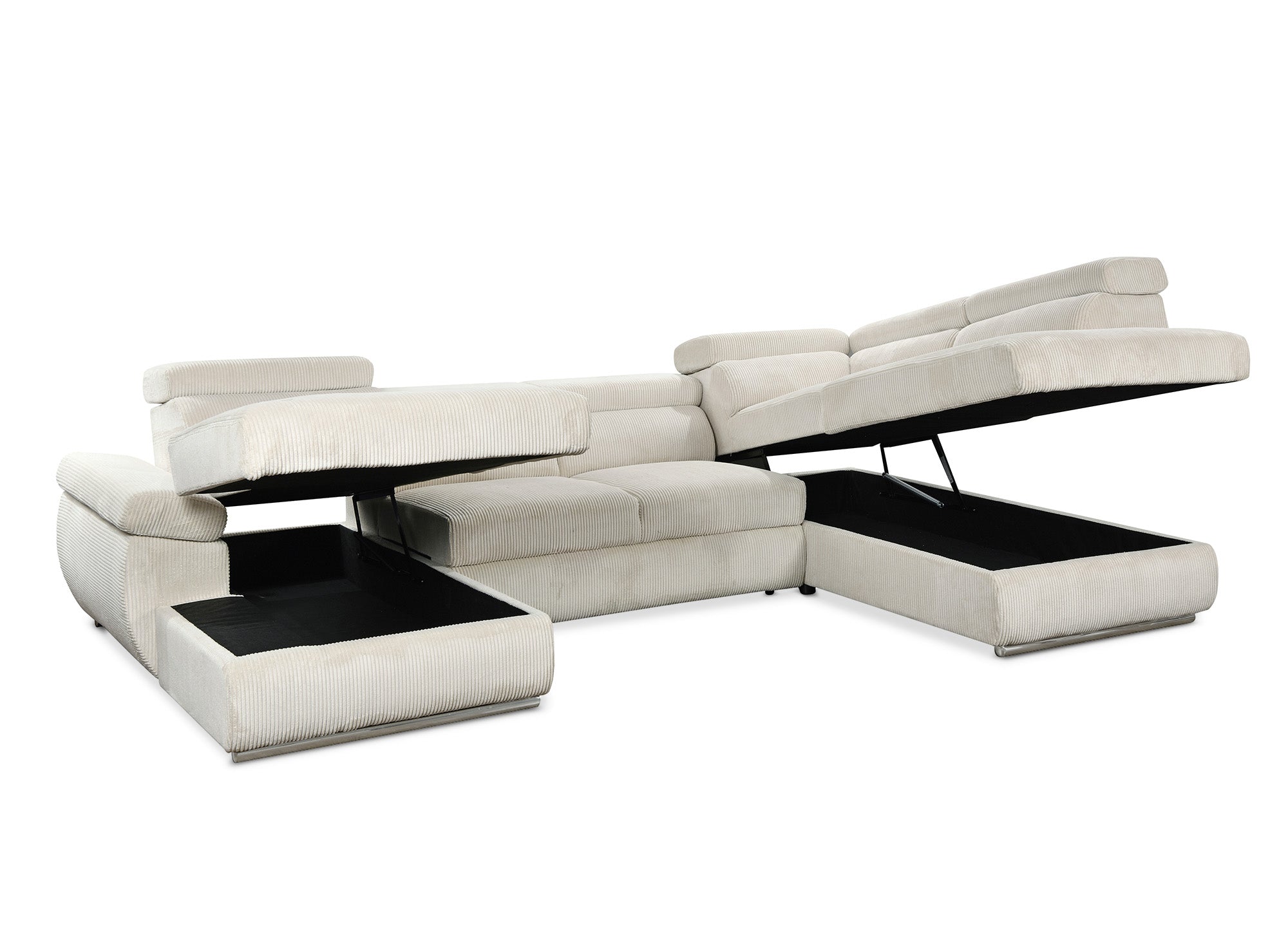 Canapé panoramique convertible avec coffre en velours côtelé épais beige MARIANO- Angle gauche