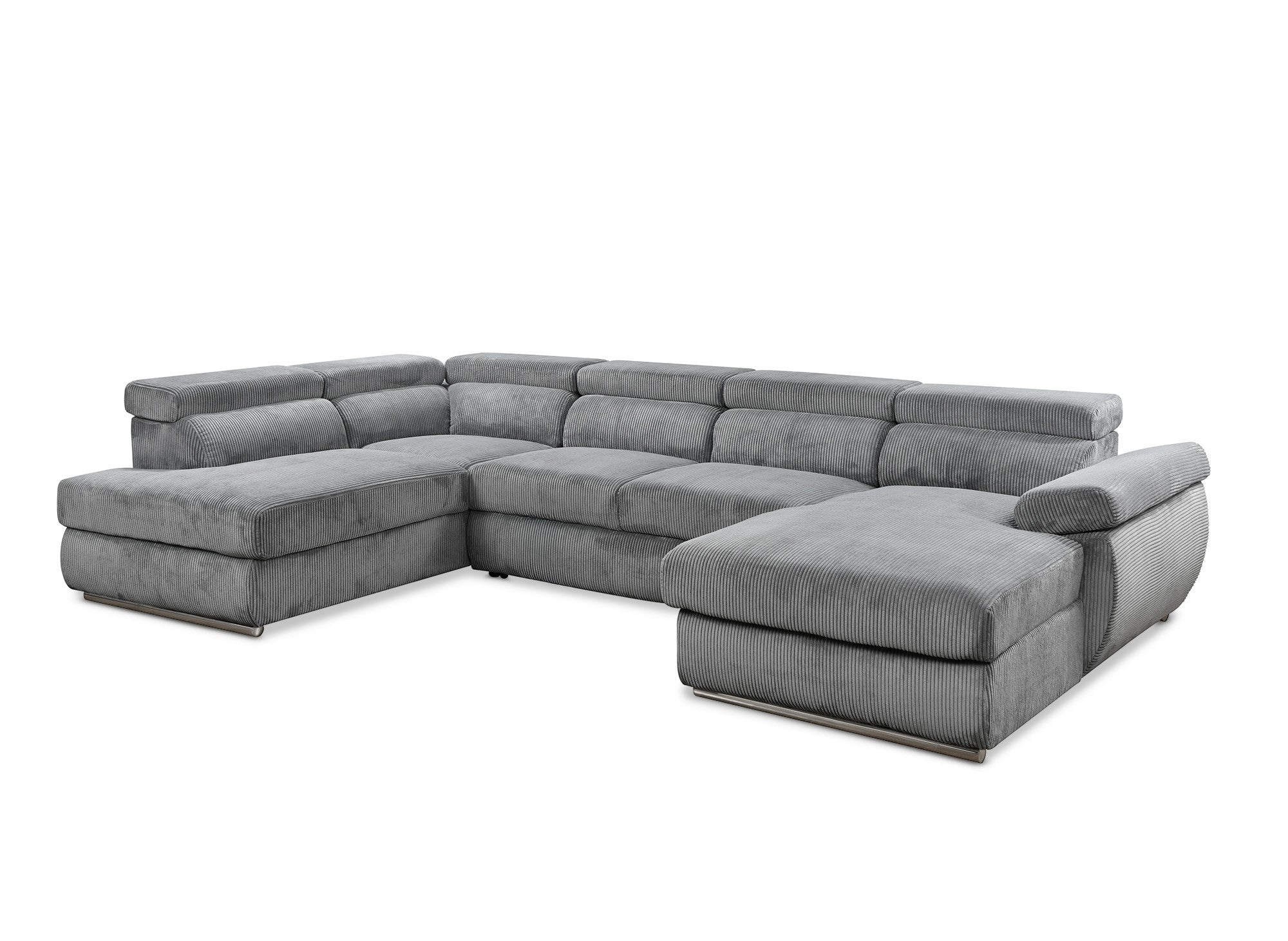 Canapé panoramique convertible avec coffre en velours côtelé épais gris MARIANO- Angle droit