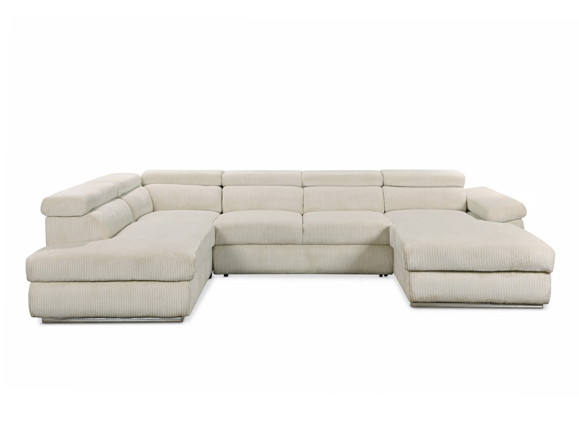 Canapé panoramique convertible avec coffre en velours côtelé épais beige MARIANO- Angle droit