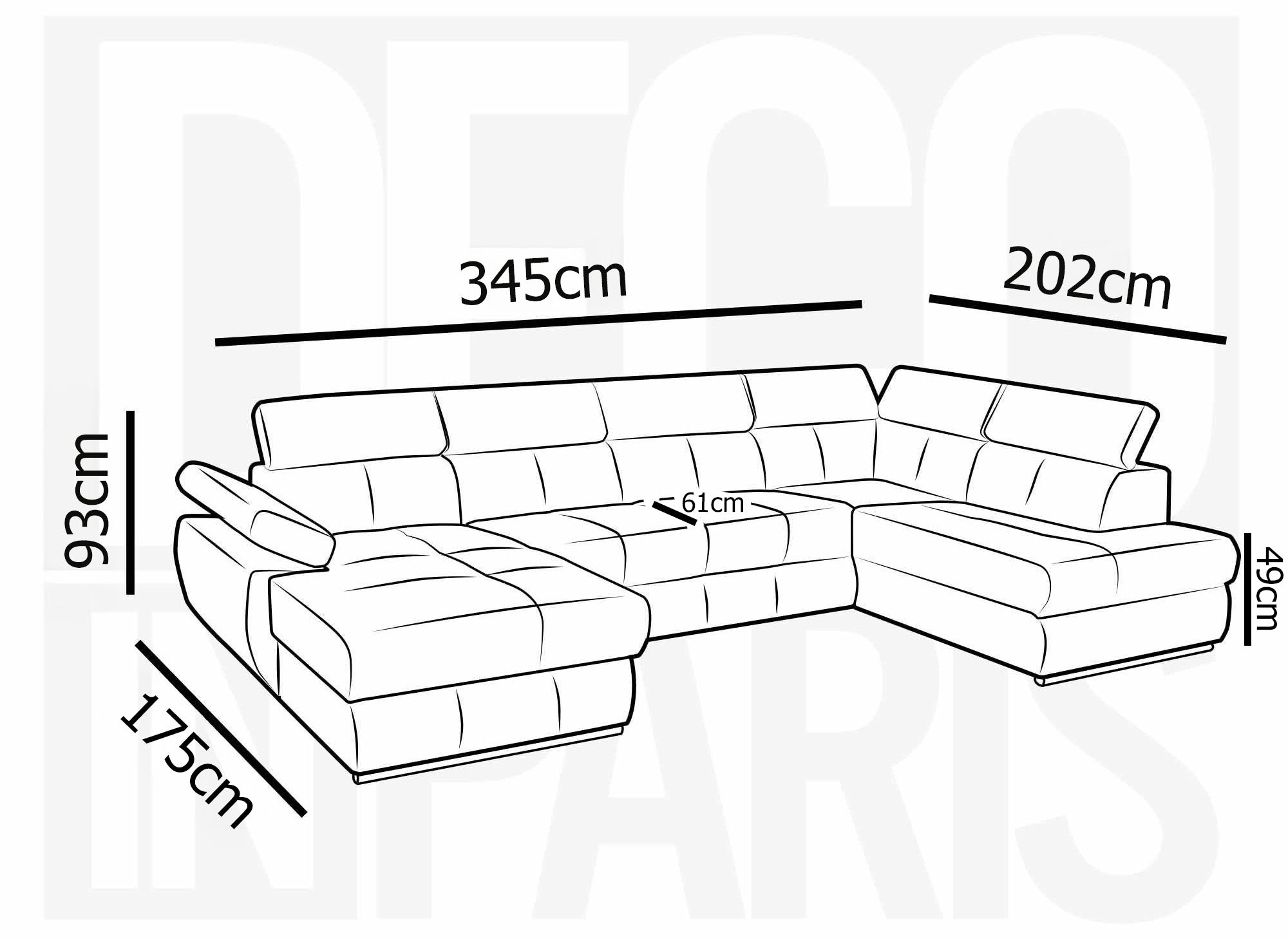 Canapé panoramique convertible avec coffre en velours côtelé épais gris MARIANO- Angle gauche