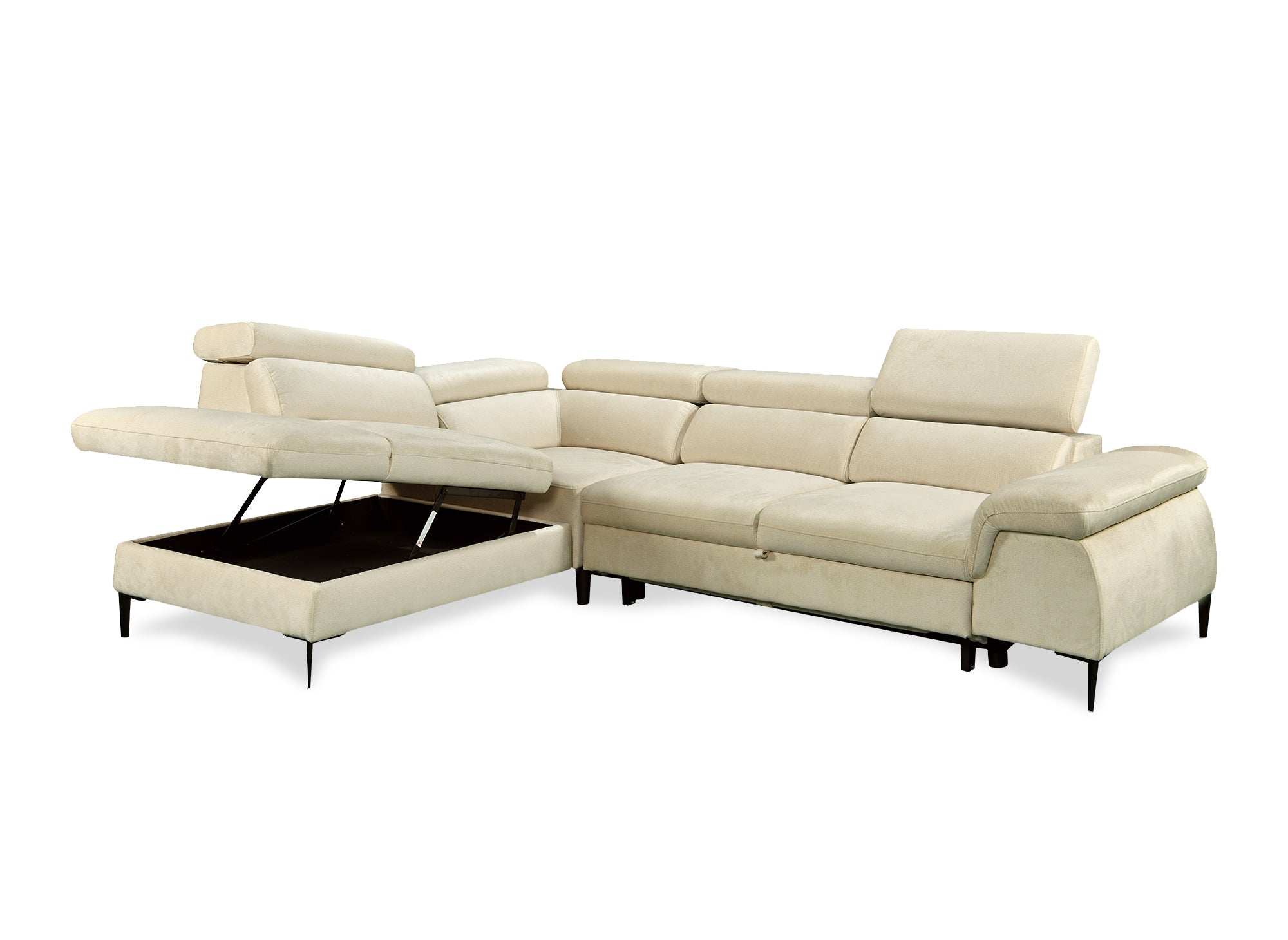 Canapé d'angle convertible avec coffre de rangement en velours beige SWAN - Angle gauche