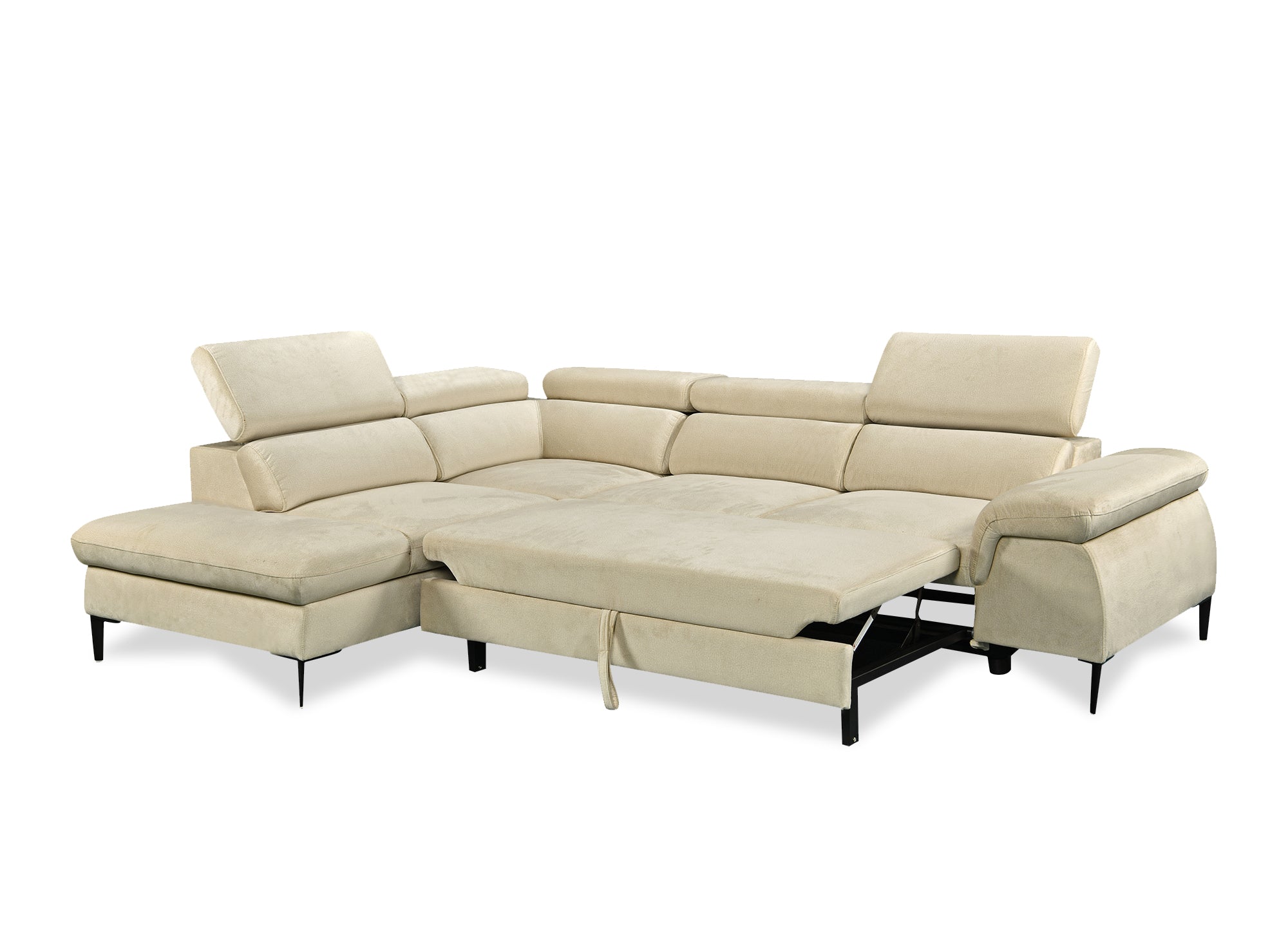 Canapé d'angle convertible avec coffre de rangement en velours beige SWAN - Angle gauche