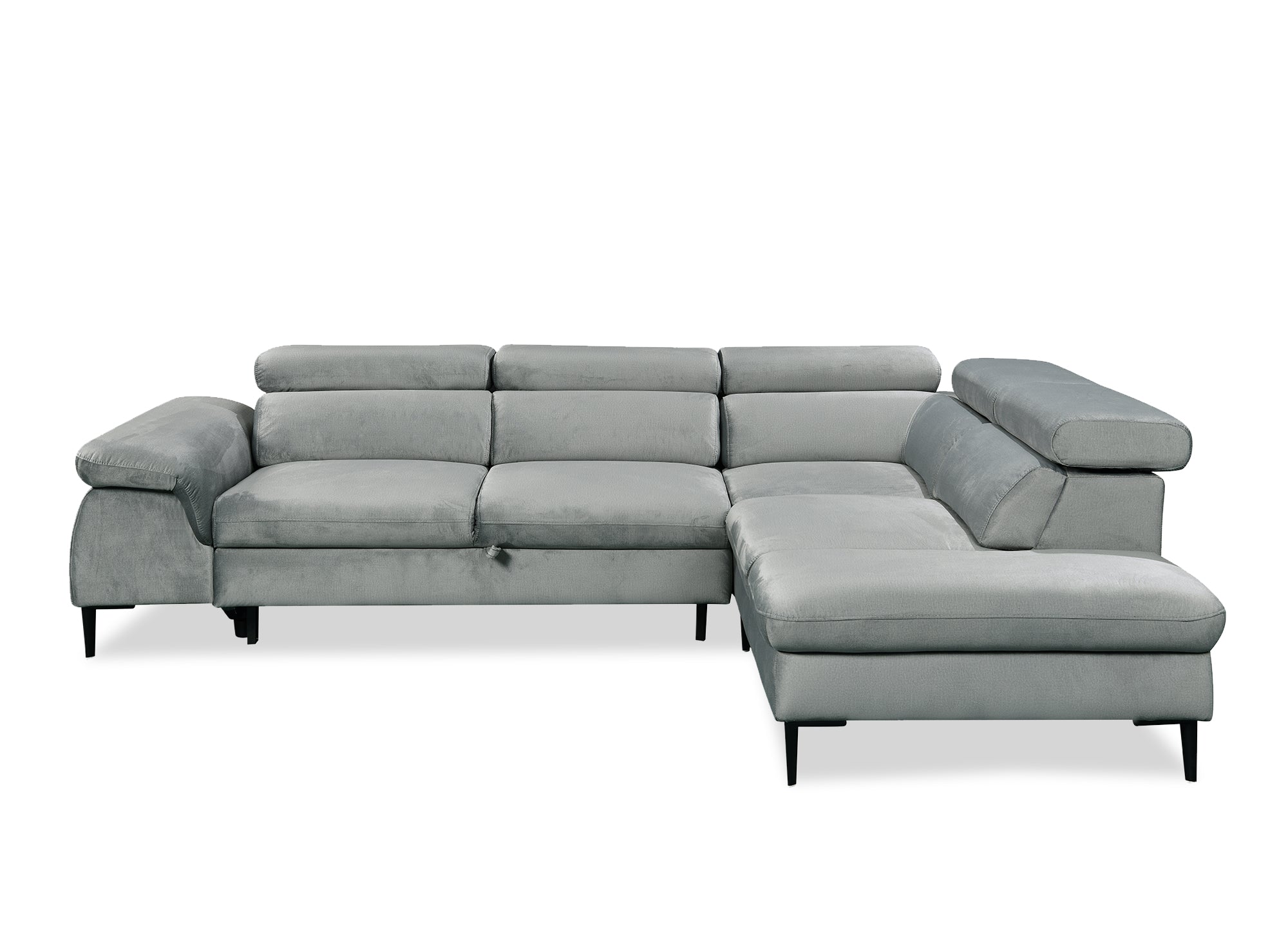 Canapé d'angle convertible avec coffre de rangement en velours gris SWAN - Angle droit